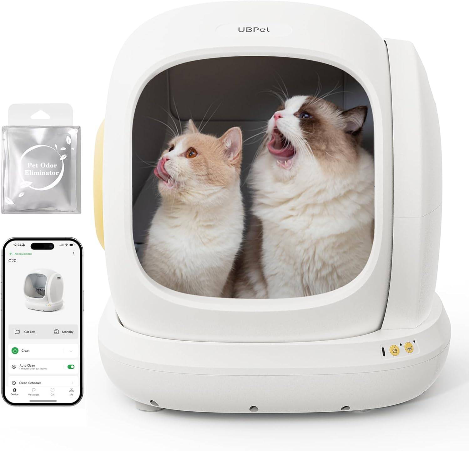 UBPet C20 Bac à Litière Chat Autonettoyante, Grande Ouverture, Contrôle APP, Ultra Sûr, Anti-Odeur, Entrée Basse, Électrique - Image 1