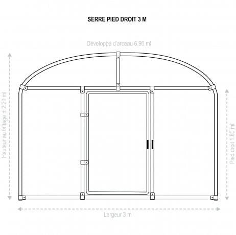 Plastidis - Serre tunnel Deschamps pieds droits larg 3 m pas à 1.50 m, L 3 m, type 200 microns diffusante Lumisol , Façade 2 portes simples, S - Imagen 6