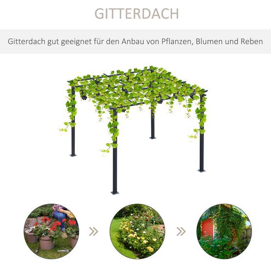 Tonnelle pergola métal jardin terrasse support plantes grimpantes 297x295x230cm noir - ComfortXL Outdoor Living - Image 4