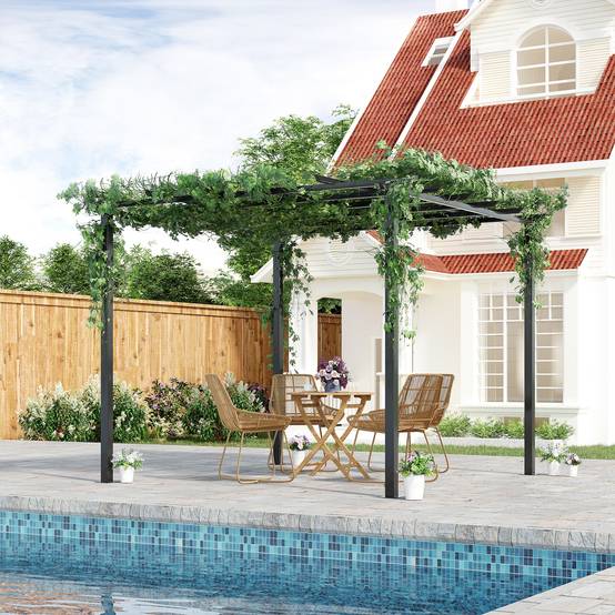 Tonnelle pergola métal jardin terrasse support plantes grimpantes 297x295x230cm noir - ComfortXL Outdoor Living - Image 1