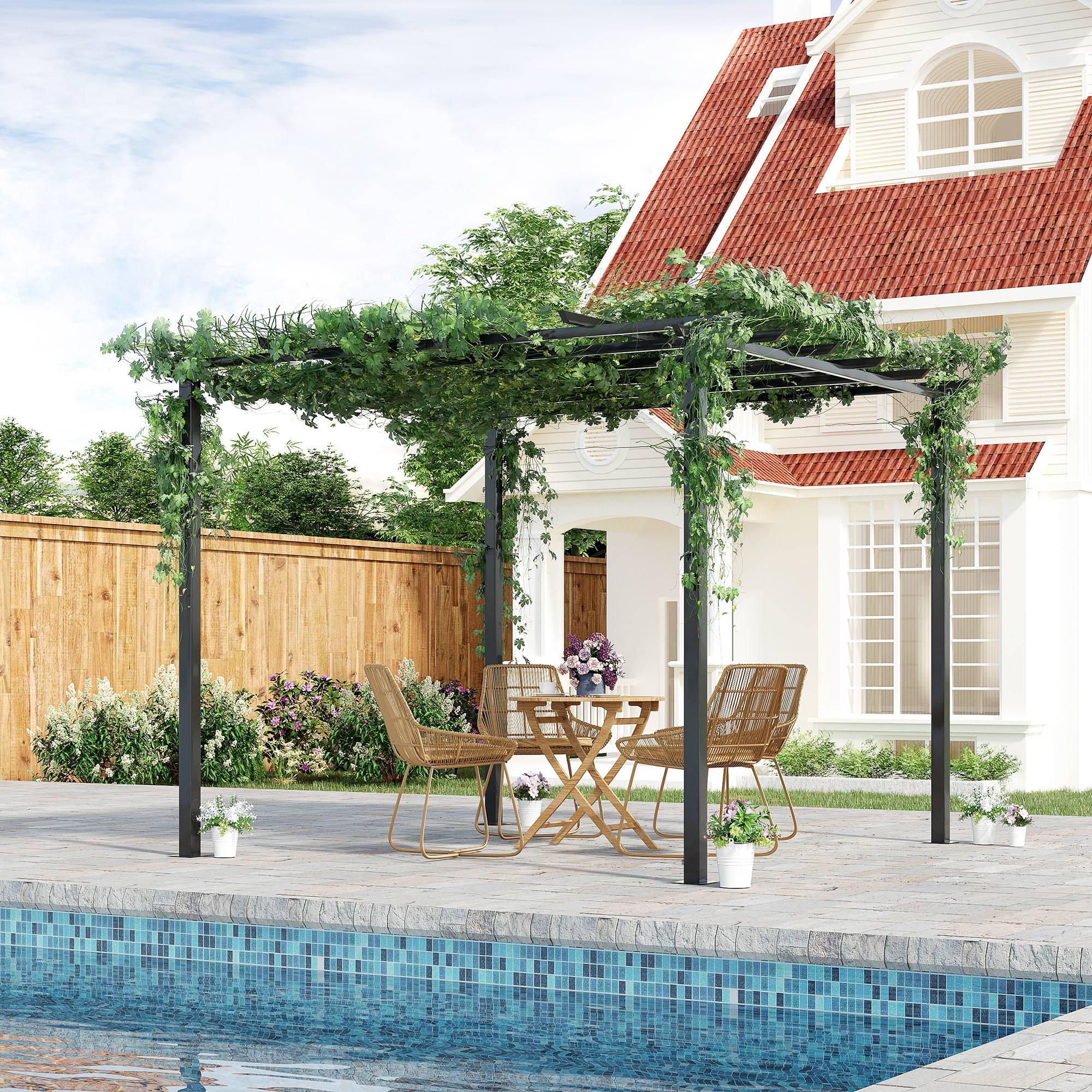 Tonnelle pergola métal jardin terrasse support plantes grimpantes 297x295x230cm noir - ComfortXL Outdoor Living - Image 1