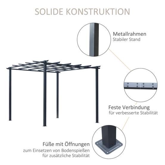 Tonnelle pergola métal jardin terrasse support plantes grimpantes 297x295x230cm noir - ComfortXL Outdoor Living - Image 5