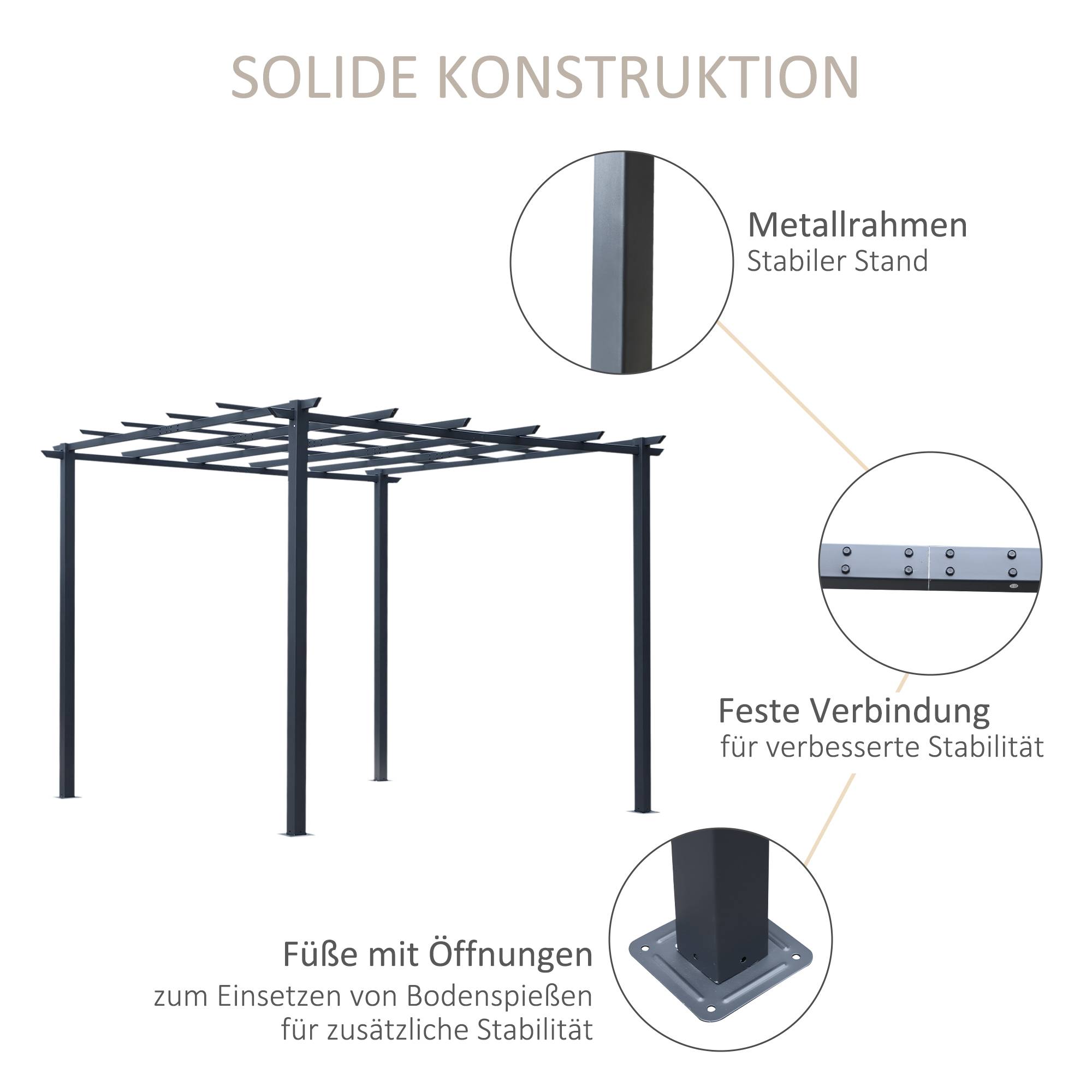 Tonnelle pergola métal jardin terrasse support plantes grimpantes 297x295x230cm noir - ComfortXL Outdoor Living - Image 5