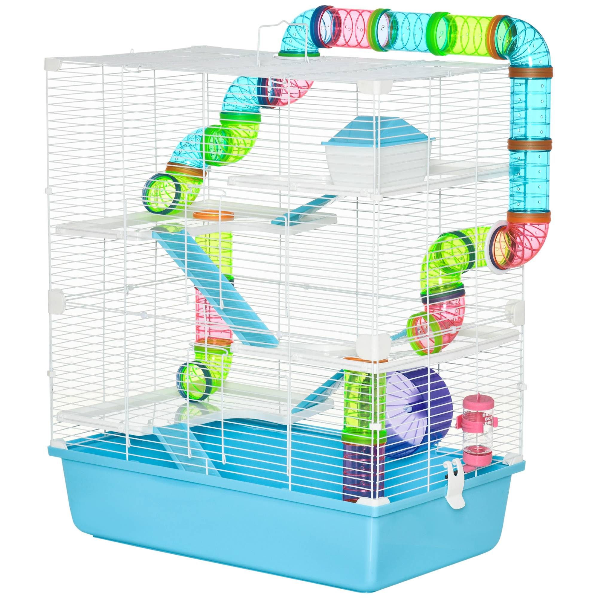Grande cage en acier pour hamsters et rongeurs 5 niveaux avec tunnels 59x36x69cm bleu - ComfortXL Outdoor Living - Image 2