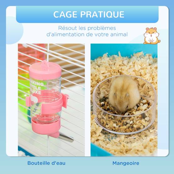 Grande cage en acier pour hamsters et rongeurs 5 niveaux avec tunnels 59x36x69cm bleu - ComfortXL Outdoor Living - Image 7