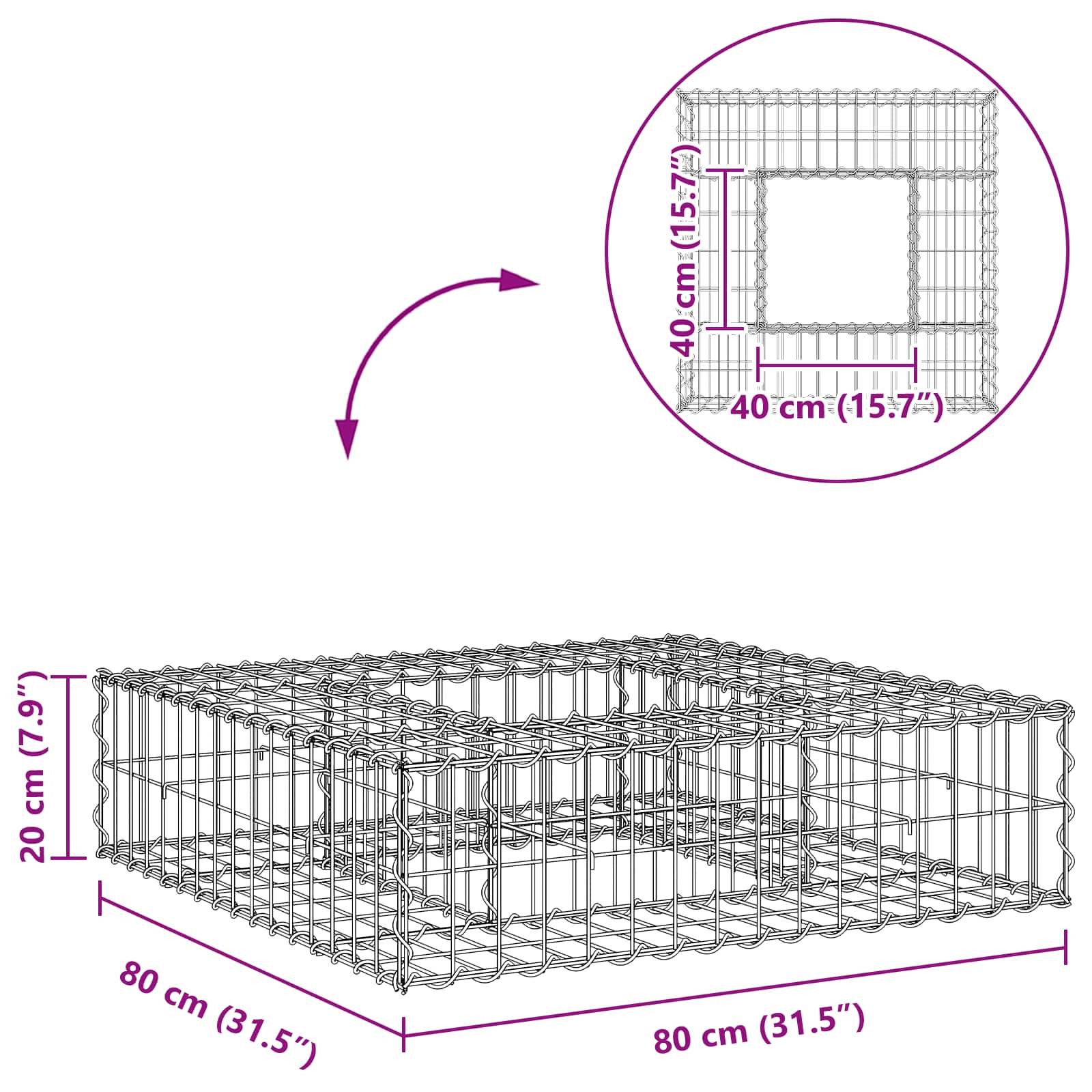 Lit surélevé gabion Acier galvanisé Argenté 80 x 80 x 20 cm - PANGIVO - Image 9