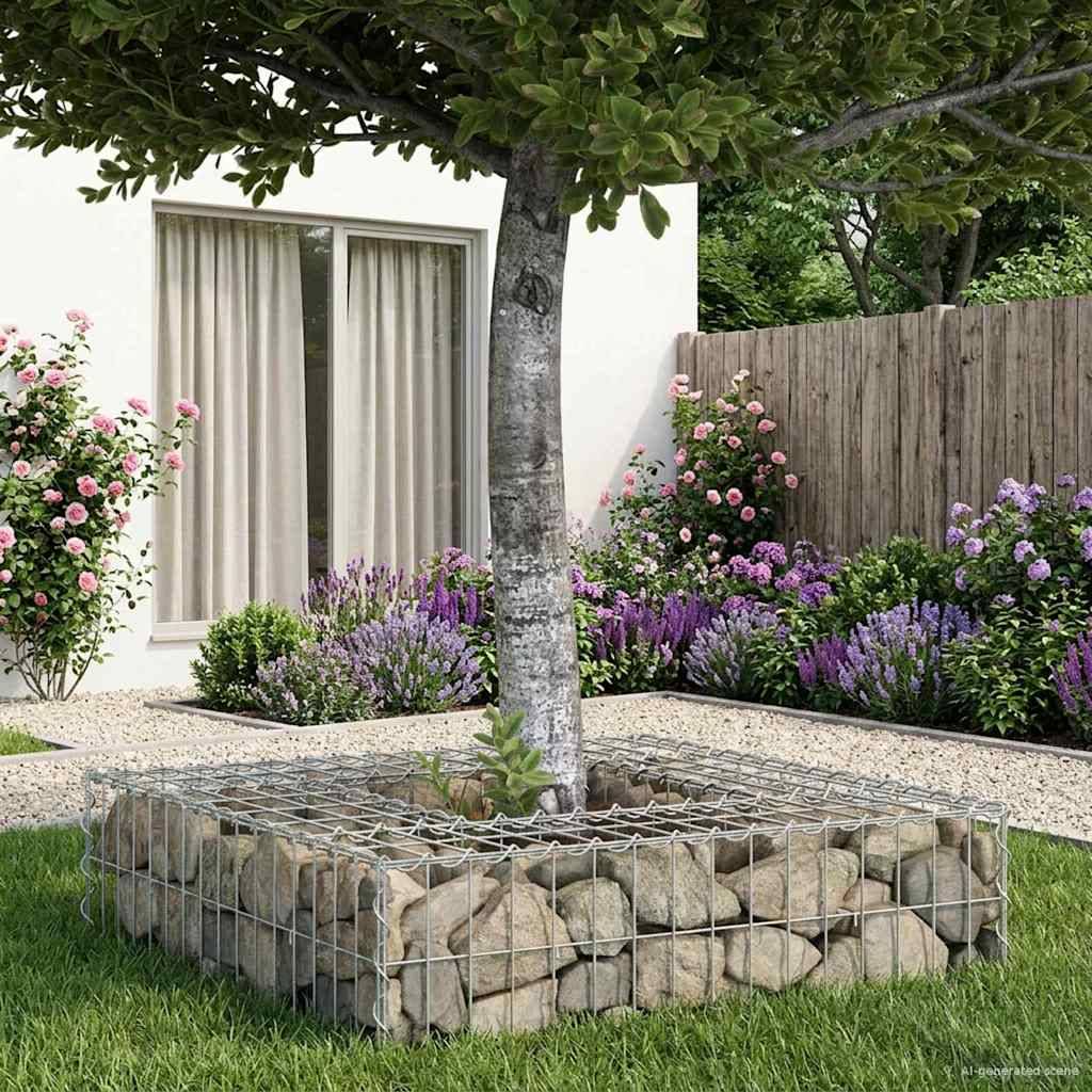 Lit surélevé gabion Acier galvanisé Argenté 80 x 80 x 20 cm - PANGIVO - Image 5