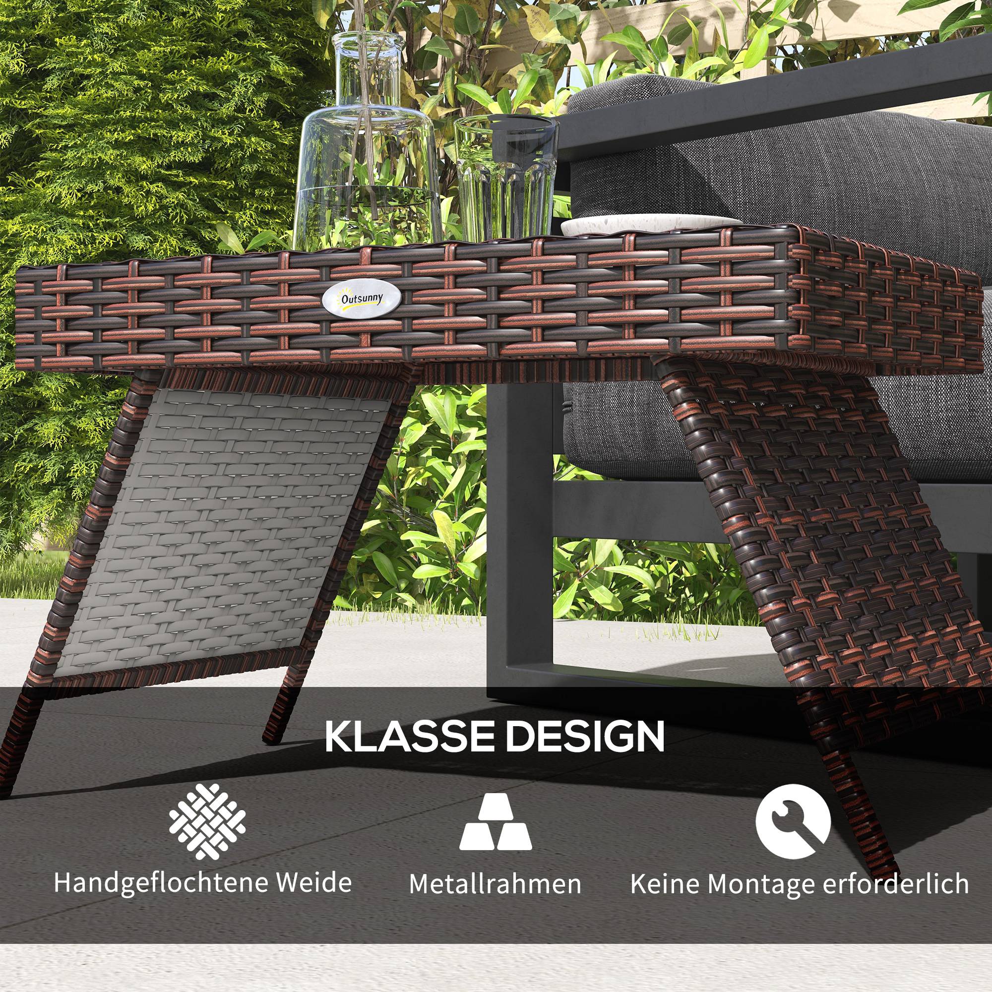 Table de jardin pliante en rotin résistante 60x41x41cm, marron, idéale pour balcon et terrasse - Image 5