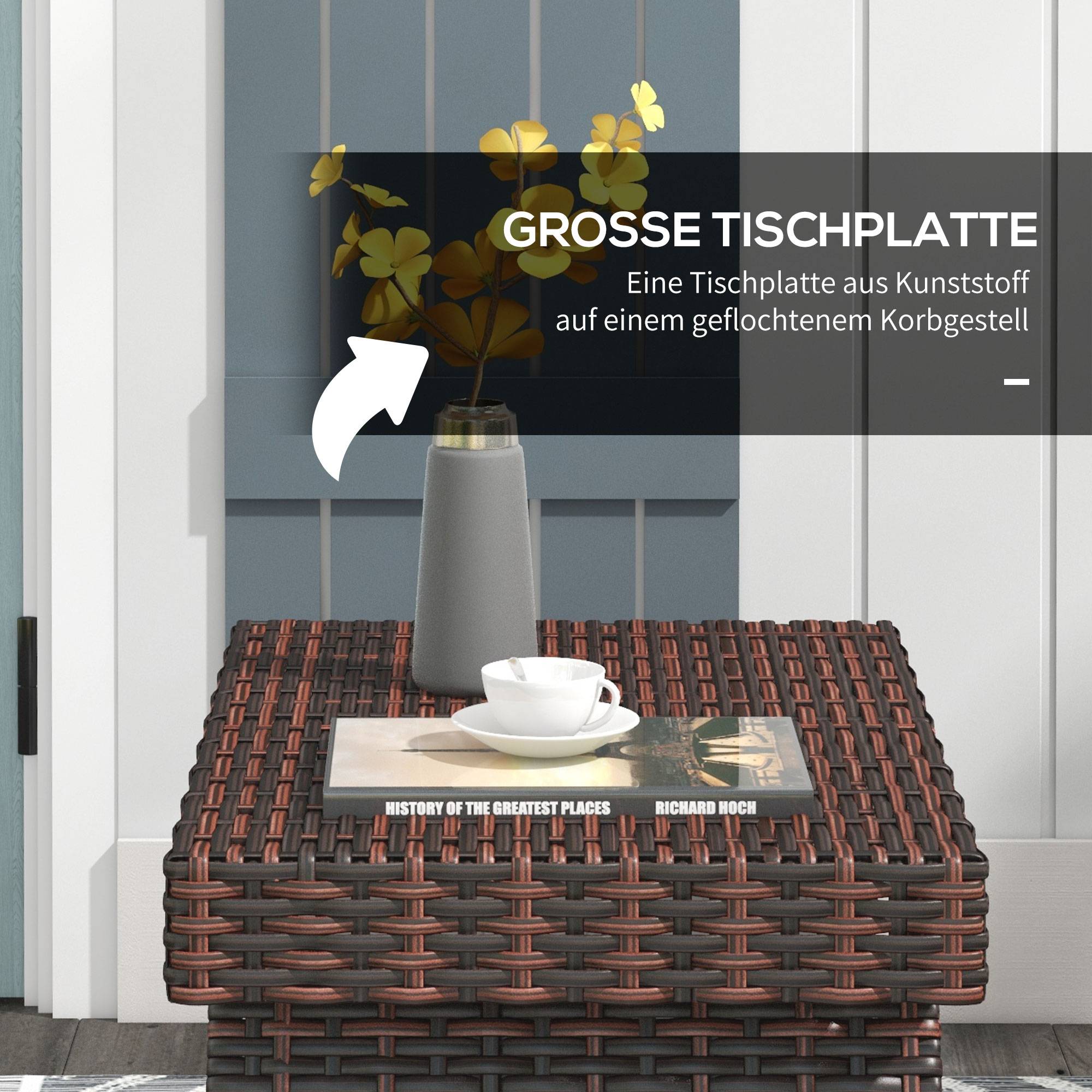 Table de jardin pliante en rotin résistante 60x41x41cm, marron, idéale pour balcon et terrasse - Image 4