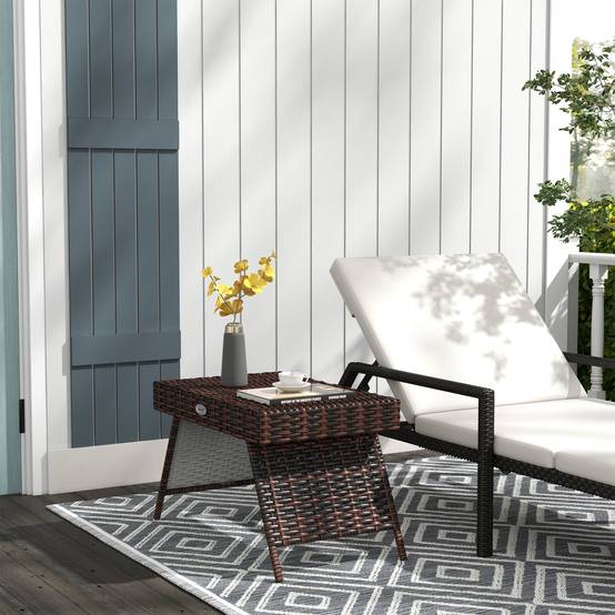 Table de jardin pliante en rotin résistante 60x41x41cm, marron, idéale pour balcon et terrasse - Image 2