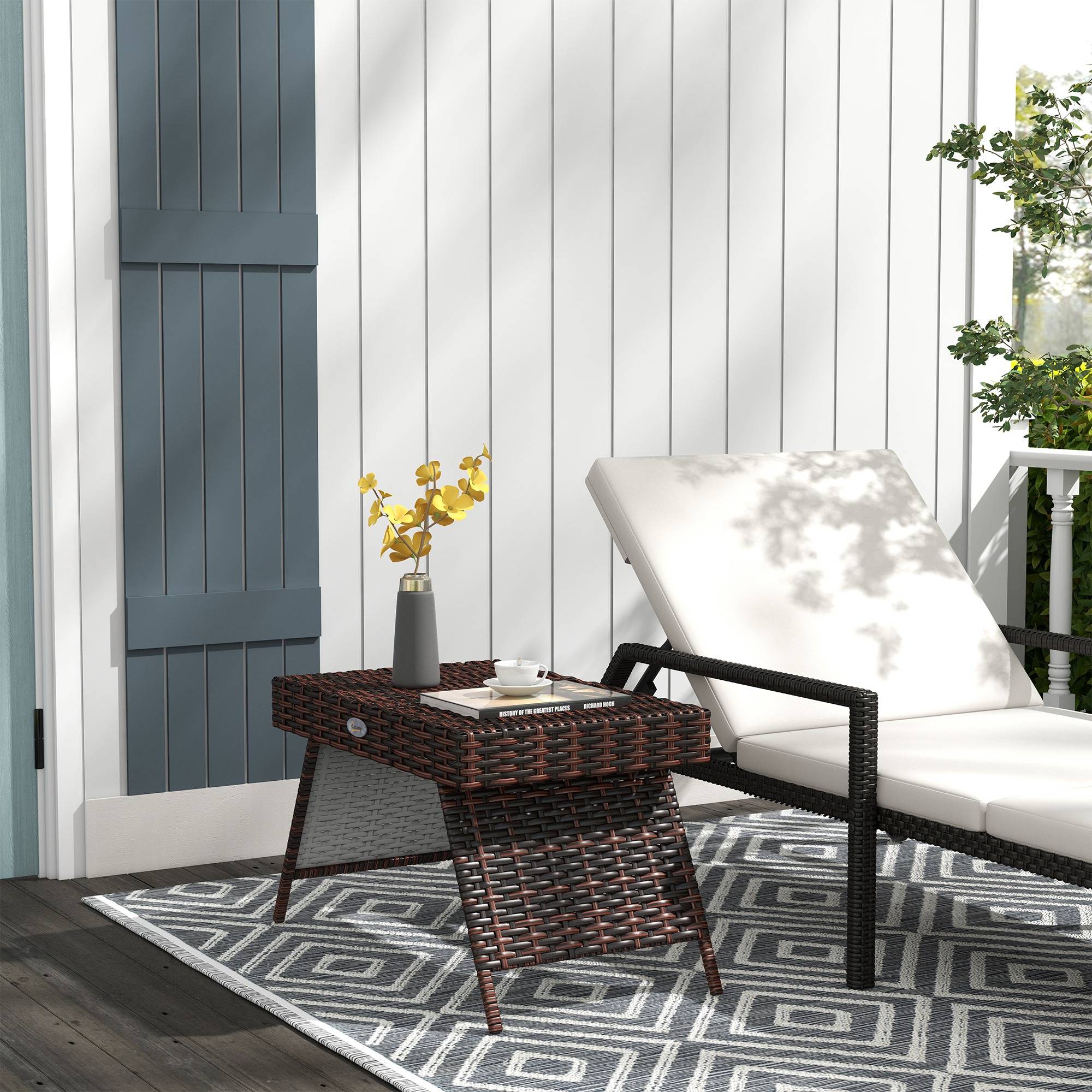 Table de jardin pliante en rotin résistante 60x41x41cm, marron, idéale pour balcon et terrasse - Image 2