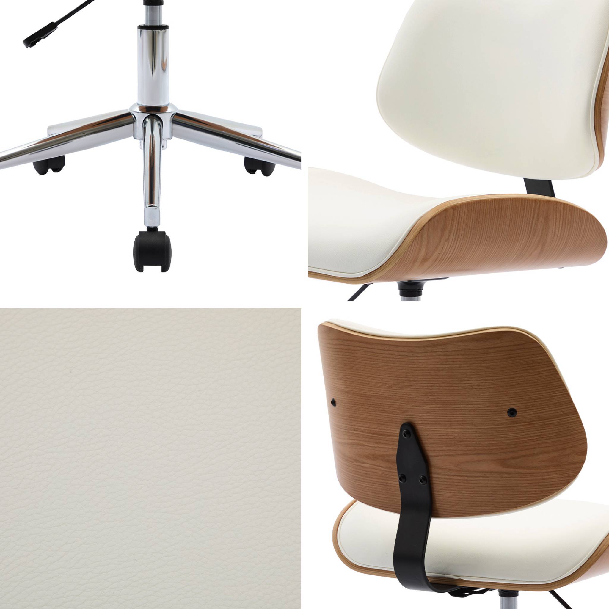 Chaise de bureau à roulettes décor bois courbé placage effet chêne et simili cuir blanc | sweeek - Image 7