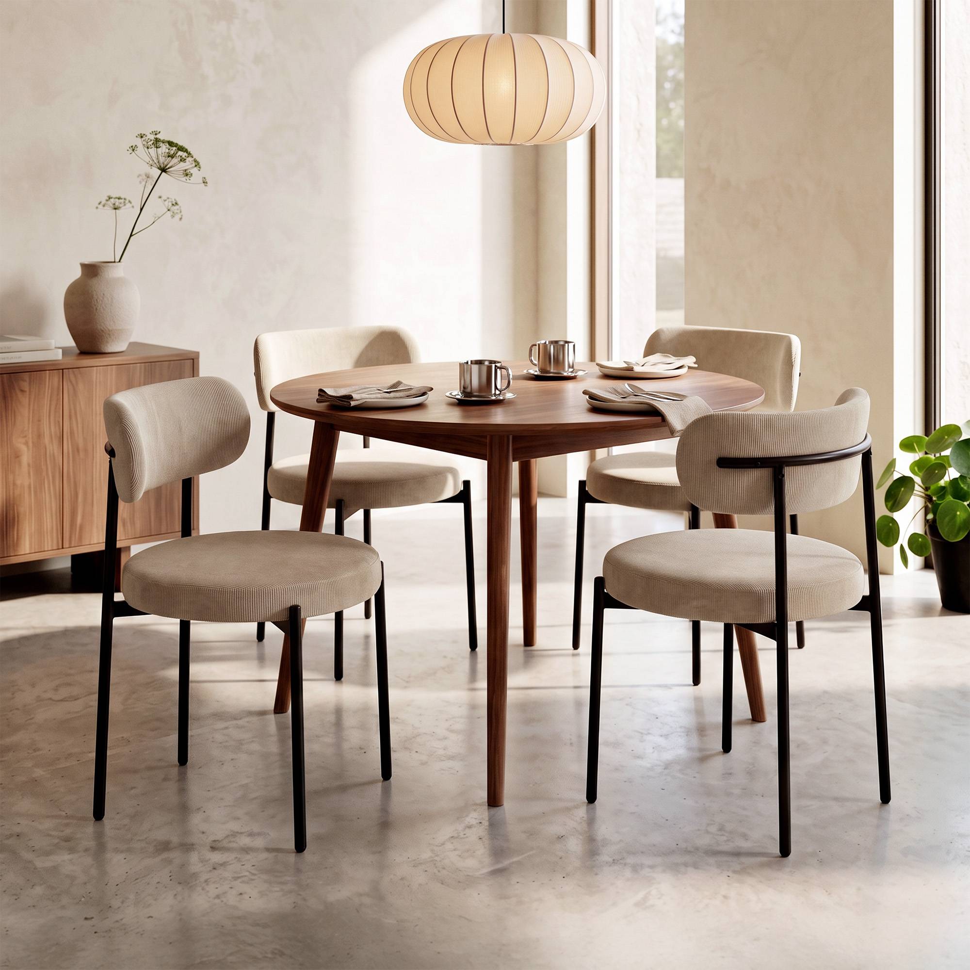 Sicaan Lot de 4 chaises rembourrées velours côtelé beige et pieds métal noir IRIS - Image 1