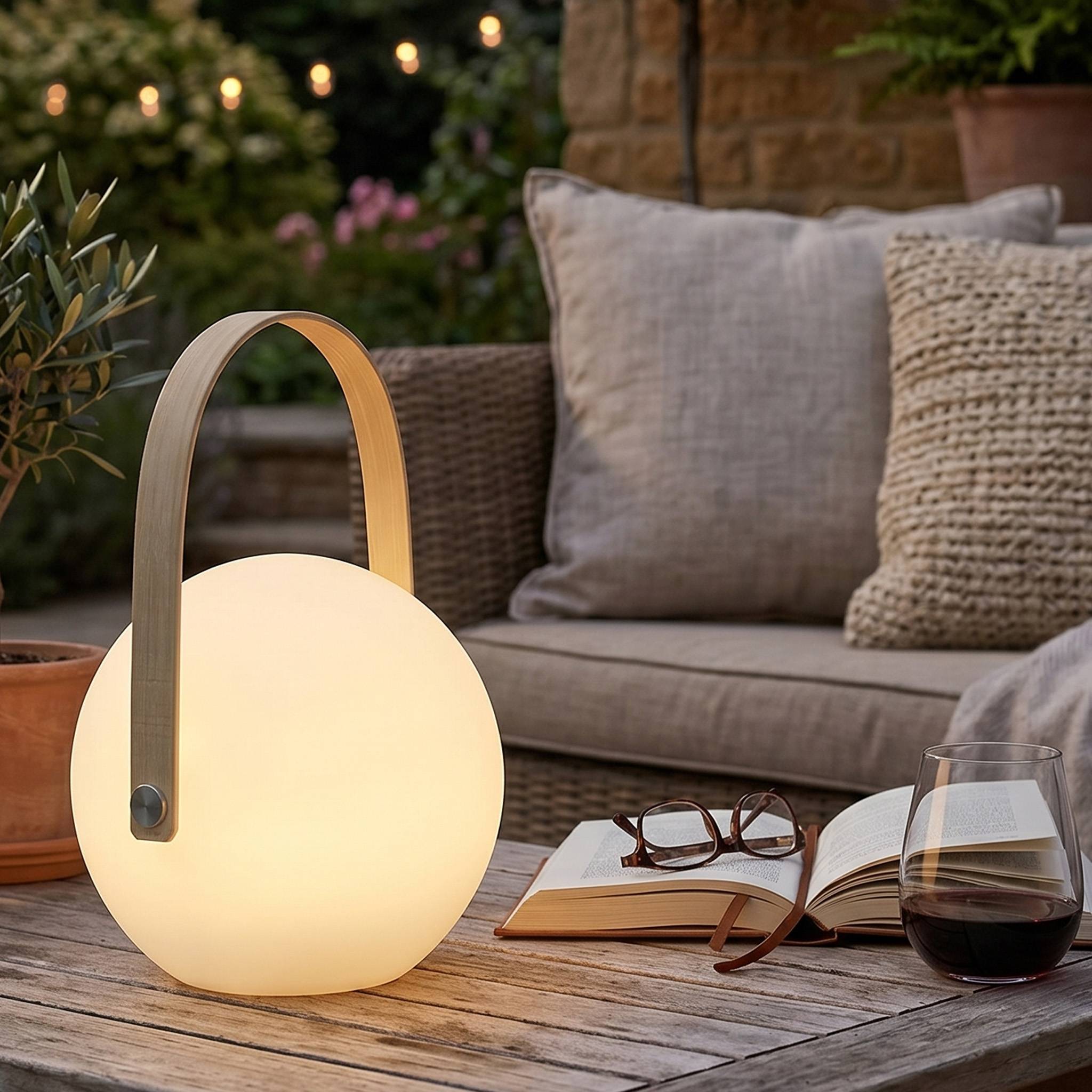 Wilsa Garden - Lampe LED extérieure sans fil ronde multicolore avec anse bambou ATOM - Imagen 1