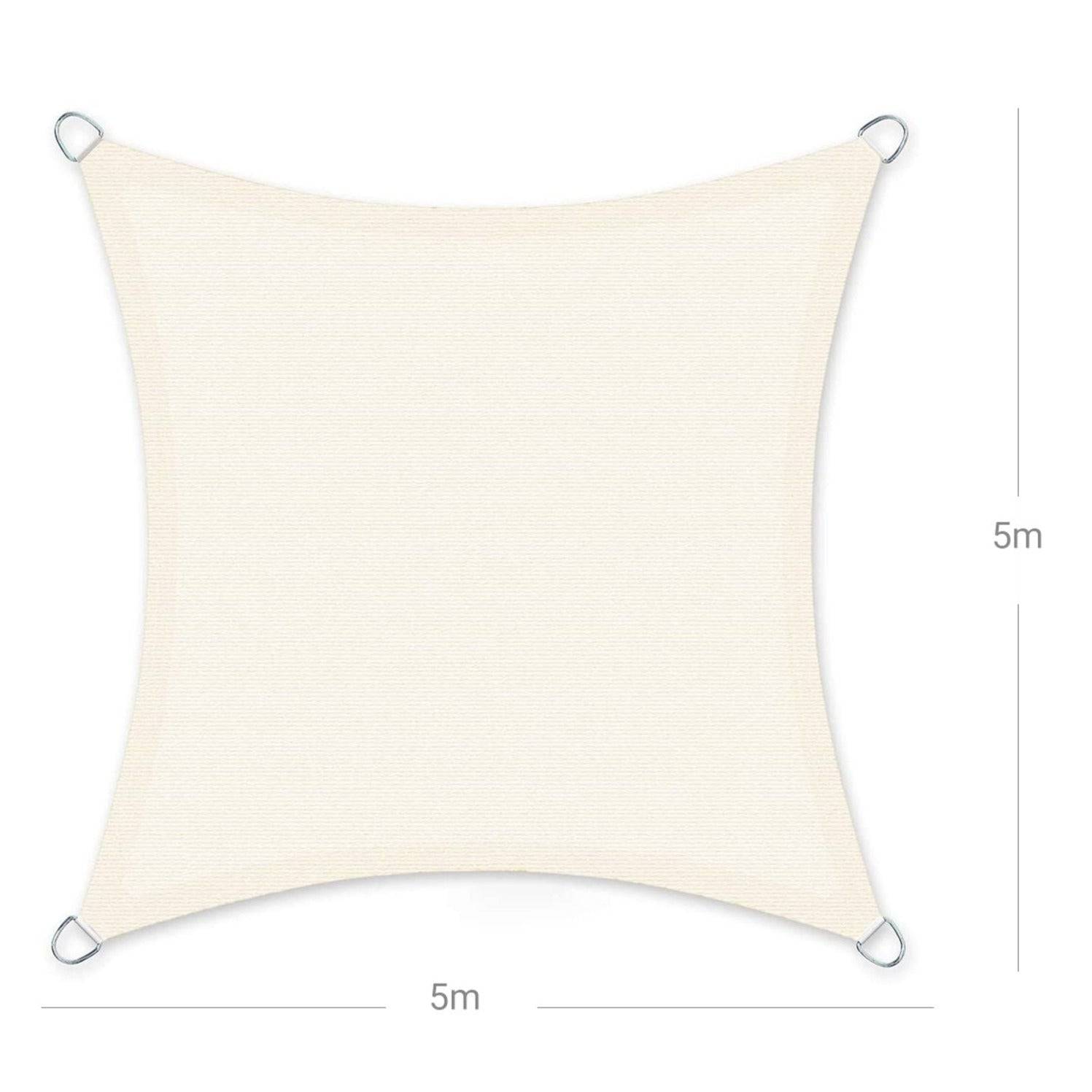 Helloshop26 - Voile d'ombrage 5 x 5 m en HDPE protection solaire protection anti UV perméable à l'air pour le jardin le balcon respirant perméable à l'eau carré be - Imagen 4