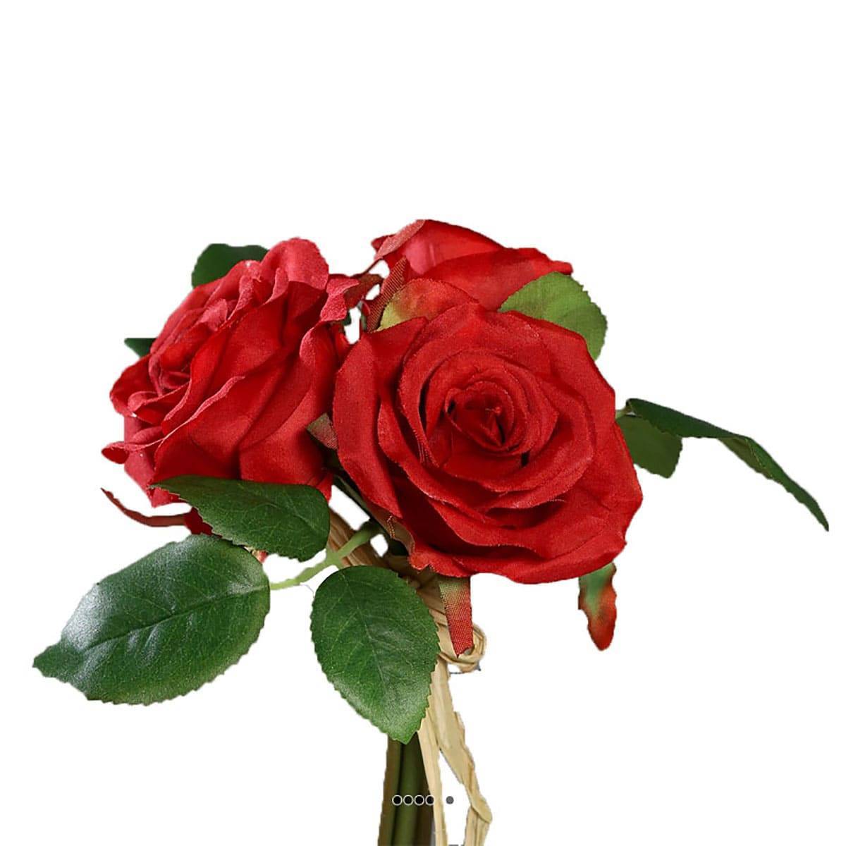 Adorable petit bouquet de fausses roses 3 têtes H 17 cm Rouge - couleur: Rouge - Image 1