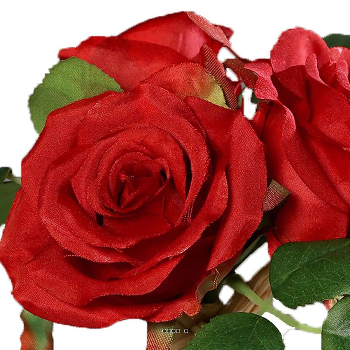 Adorable petit bouquet de fausses roses 3 têtes H 17 cm Rouge - couleur: Rouge - Image 3