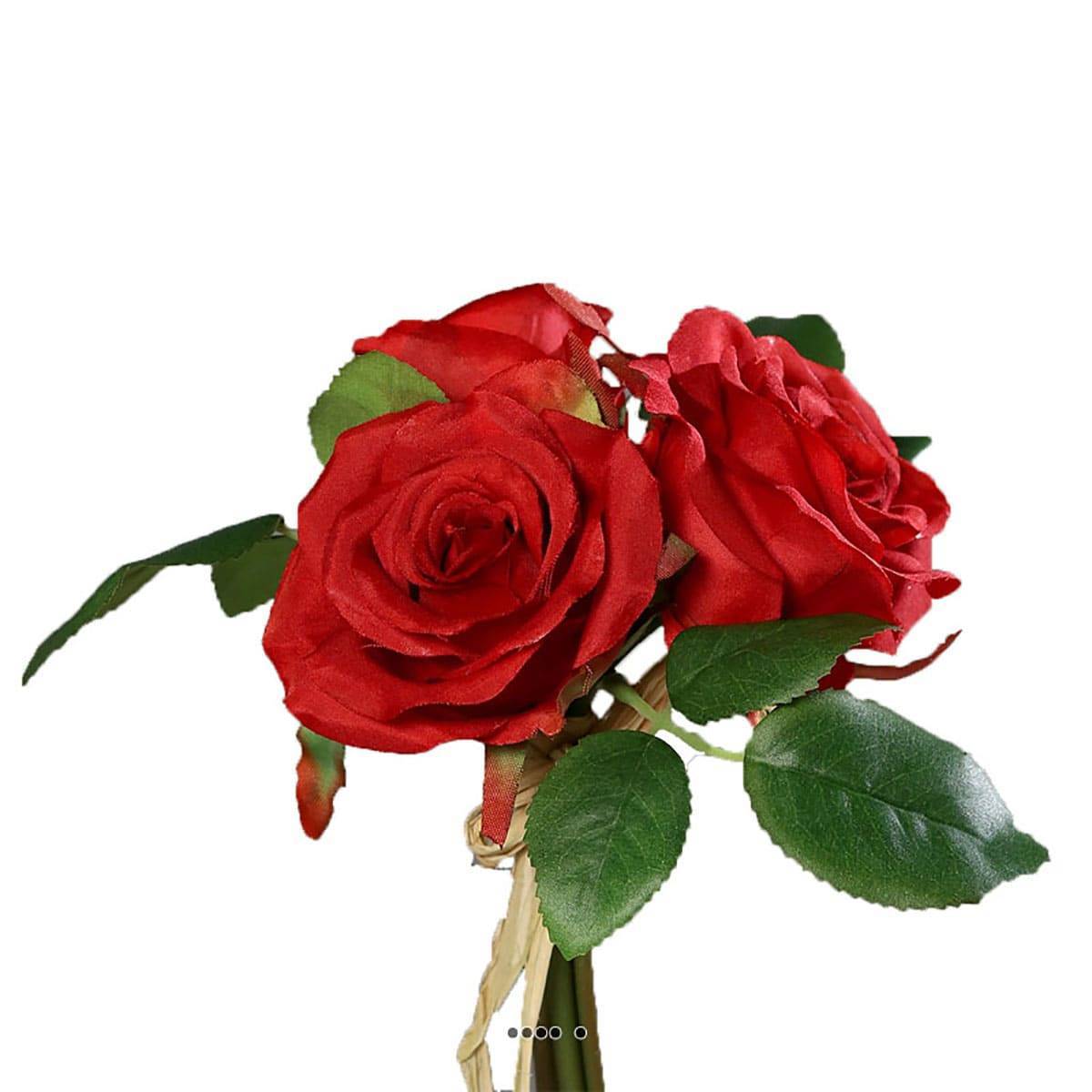 Adorable petit bouquet de fausses roses 3 têtes H 17 cm Rouge - couleur: Rouge - Image 2