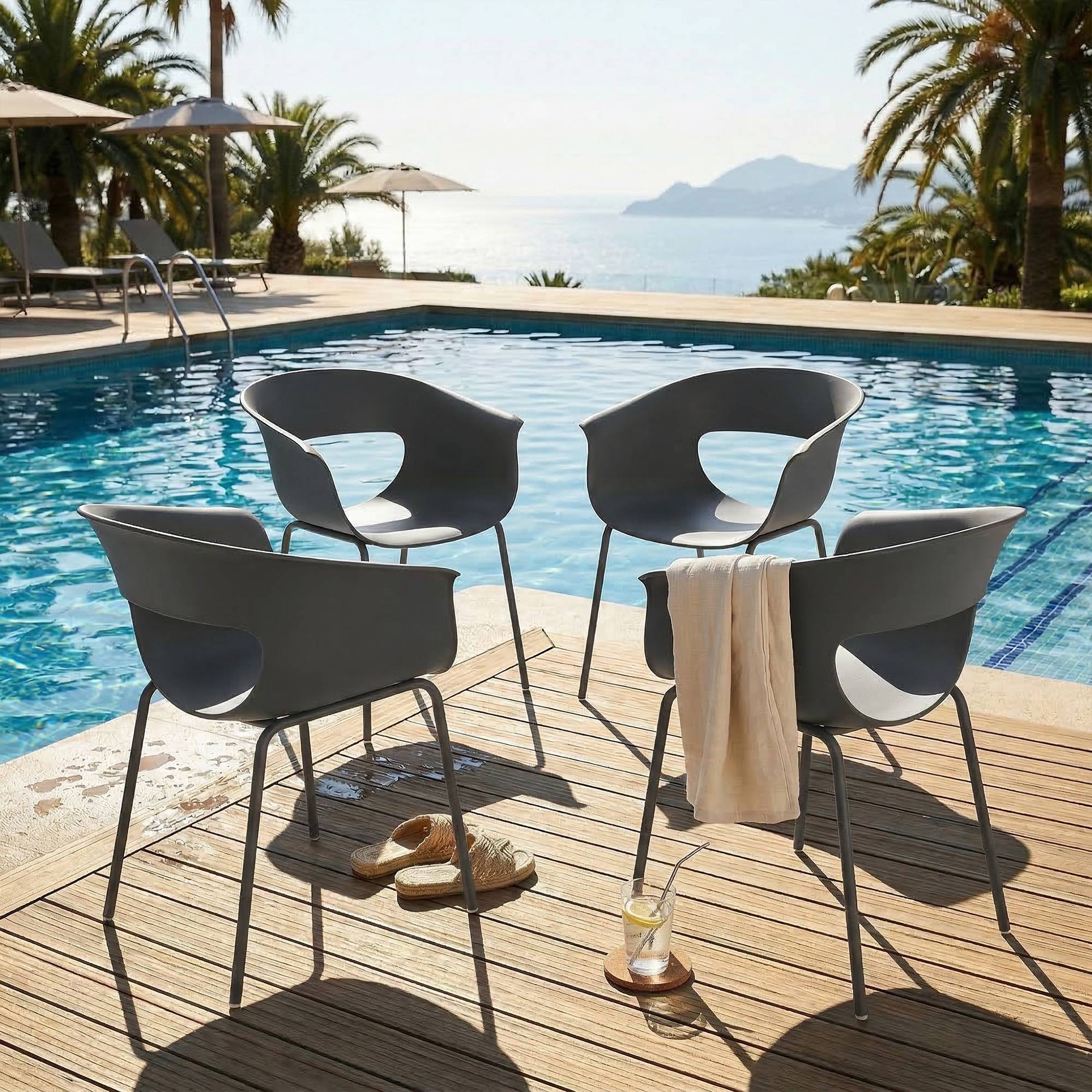 ComfortXL - Lot de 4 chaises de jardin métal et plastique gris foncé 61 x 51 x 74 cm terrasse ergonomiques résistantes - Image 9