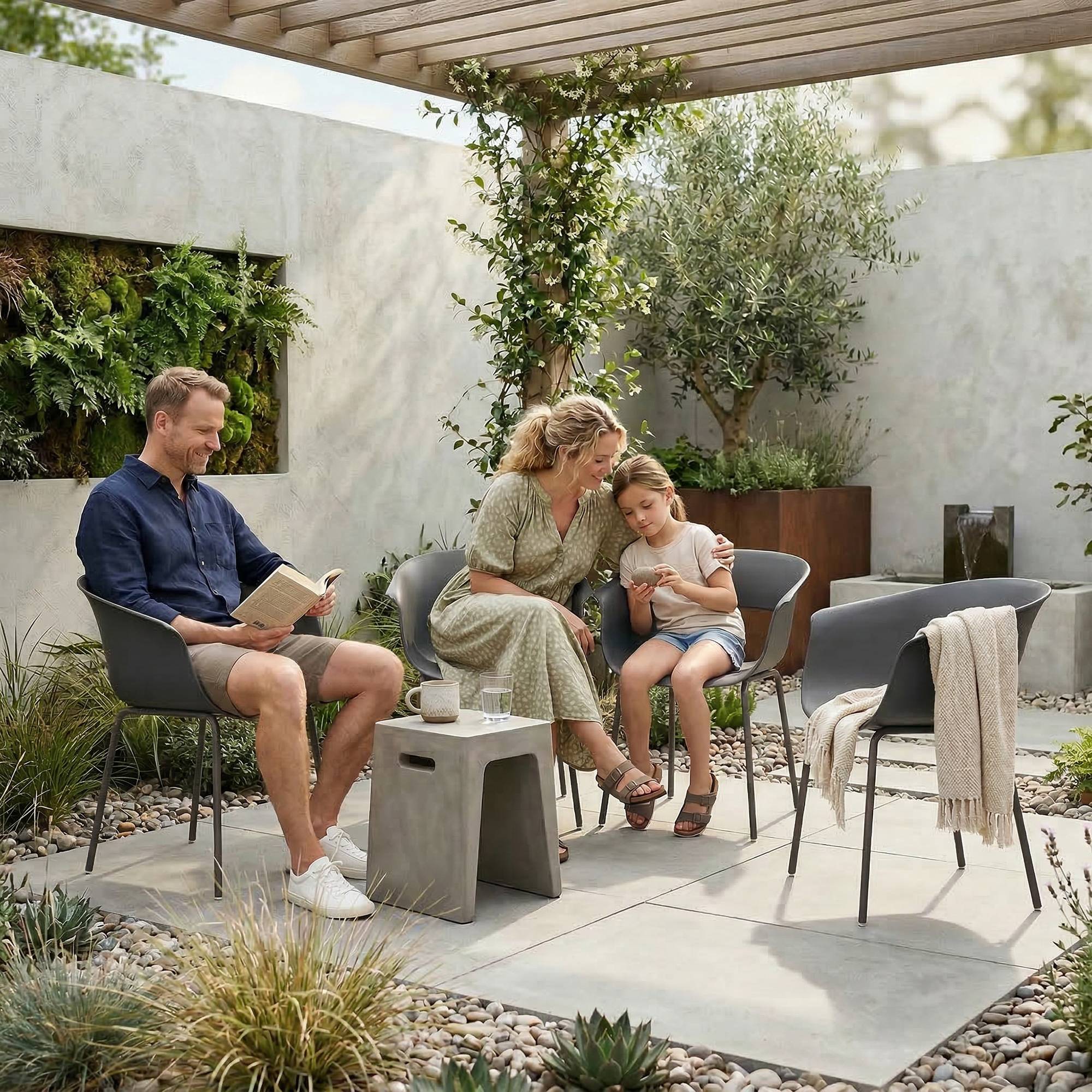 ComfortXL - Lot de 4 chaises de jardin métal et plastique gris foncé 61 x 51 x 74 cm terrasse ergonomiques résistantes - Image 8
