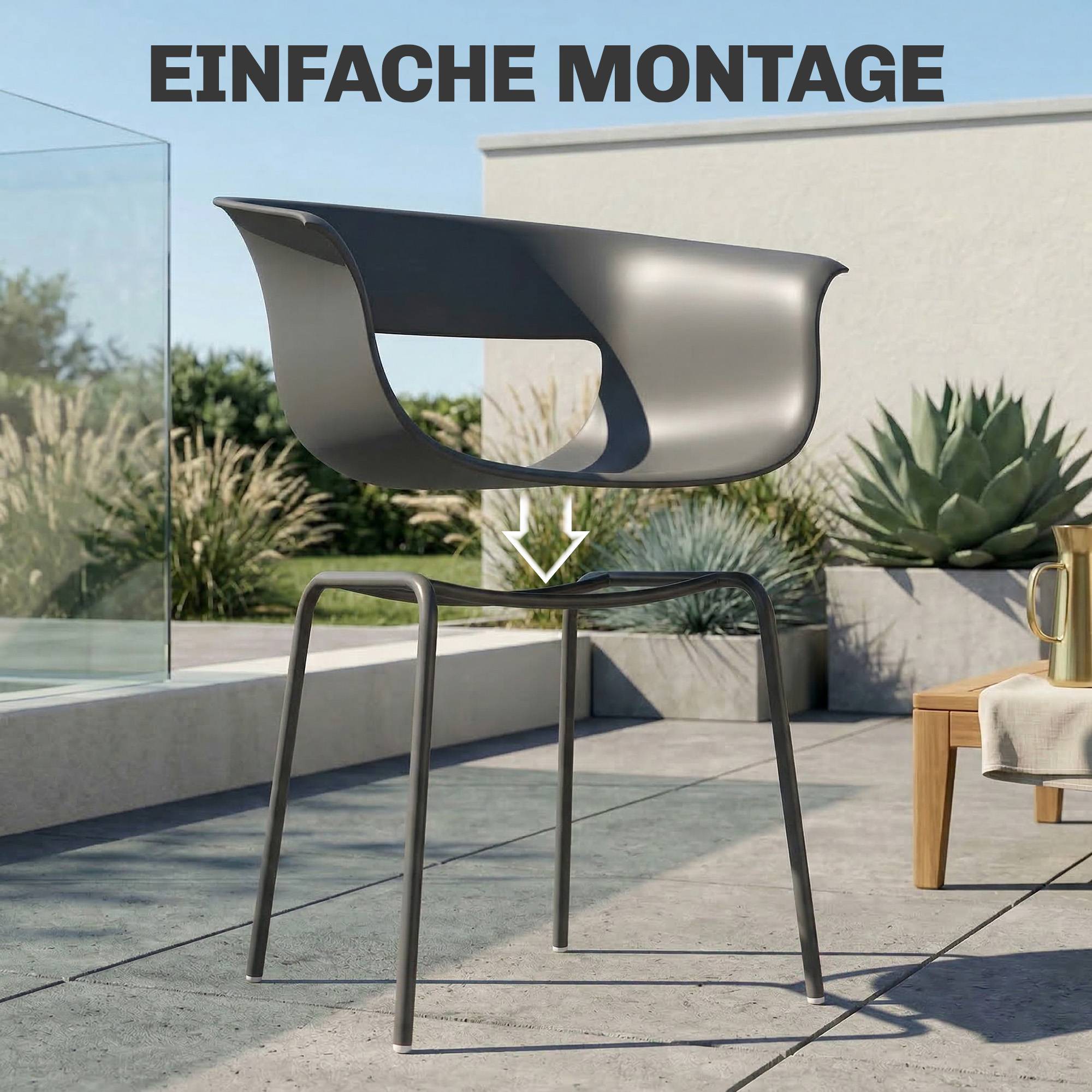 ComfortXL - Lot de 4 chaises de jardin métal et plastique gris foncé 61 x 51 x 74 cm terrasse ergonomiques résistantes - Image 7