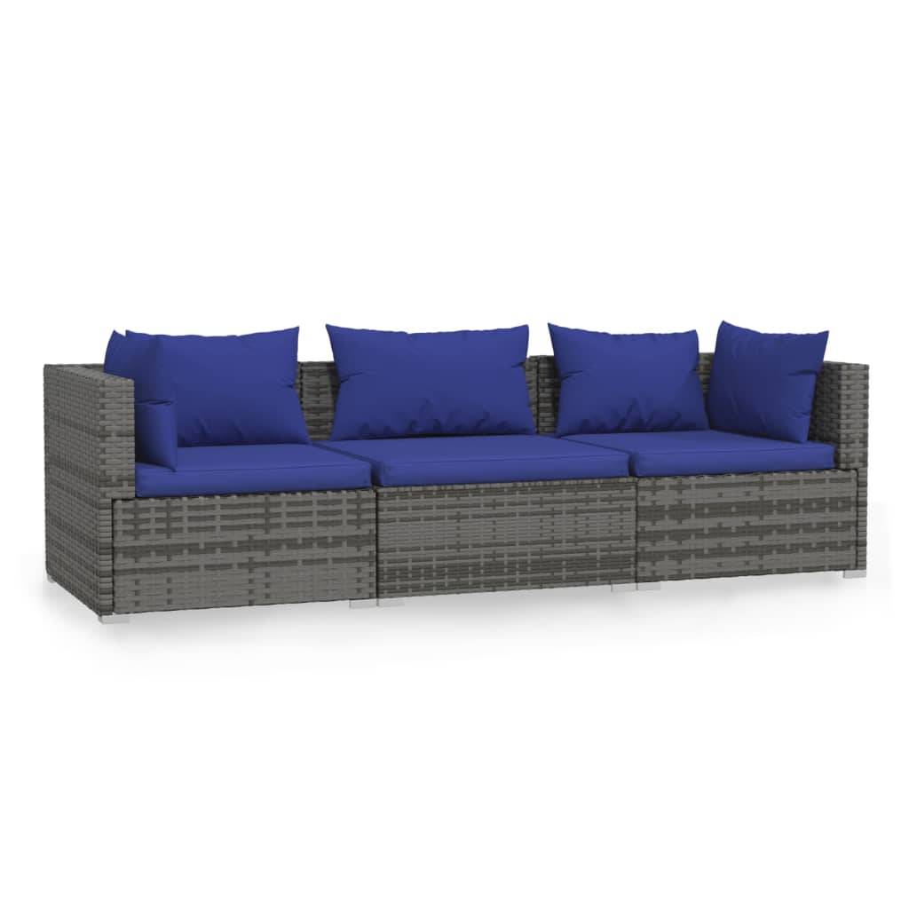 Vidaxl - Canapé 3 places avec coussins Gris Résine tressée vidaXL 317566 - Imagen 1