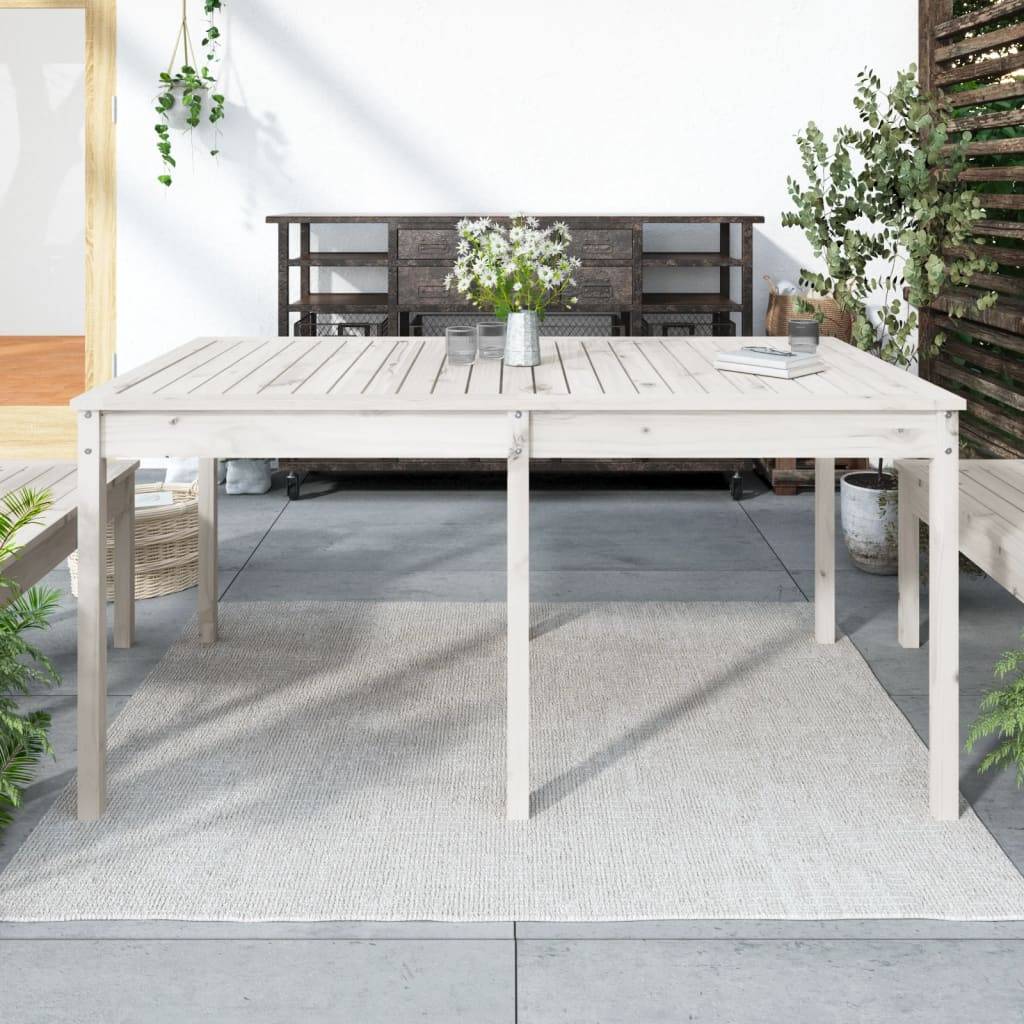 Table de Jardin Familiale Blanche 159,5cm en Bois de Pin Massif pour Terrasse et Patio – ComfortXL Outdoor Living - Image 1