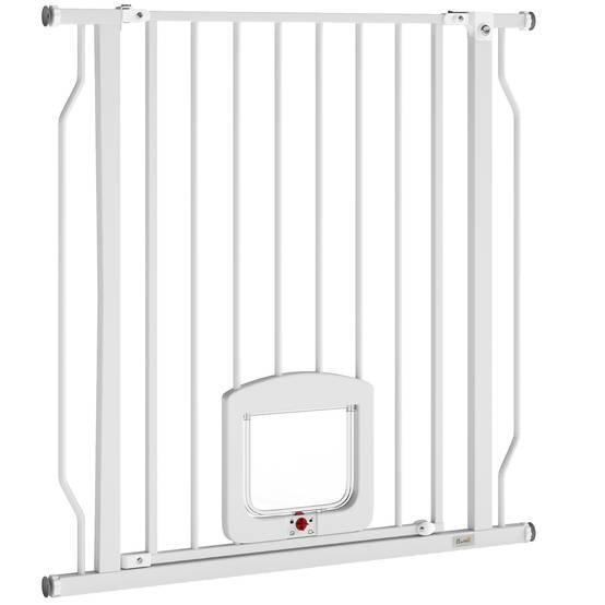 Barrière de sécurité pour chien avec petite porte pour escaliers et portes (75-85 cm) avec double verrouillage, blanche - Image 2