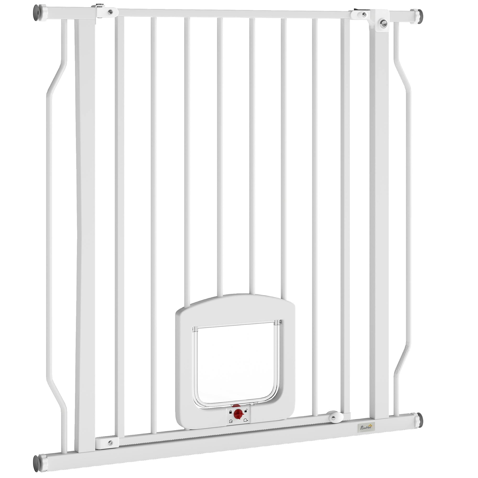 Barrière de sécurité pour chien avec petite porte pour escaliers et portes (75-85 cm) avec double verrouillage, blanche - Image 2
