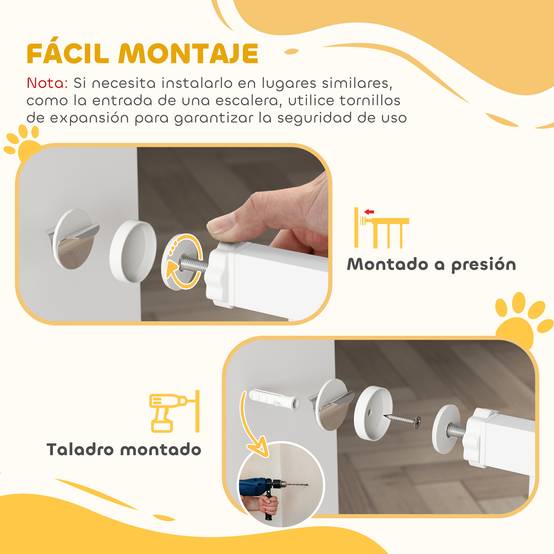 Barrière de sécurité pour chien avec petite porte pour escaliers et portes (75-85 cm) avec double verrouillage, blanche - Image 10