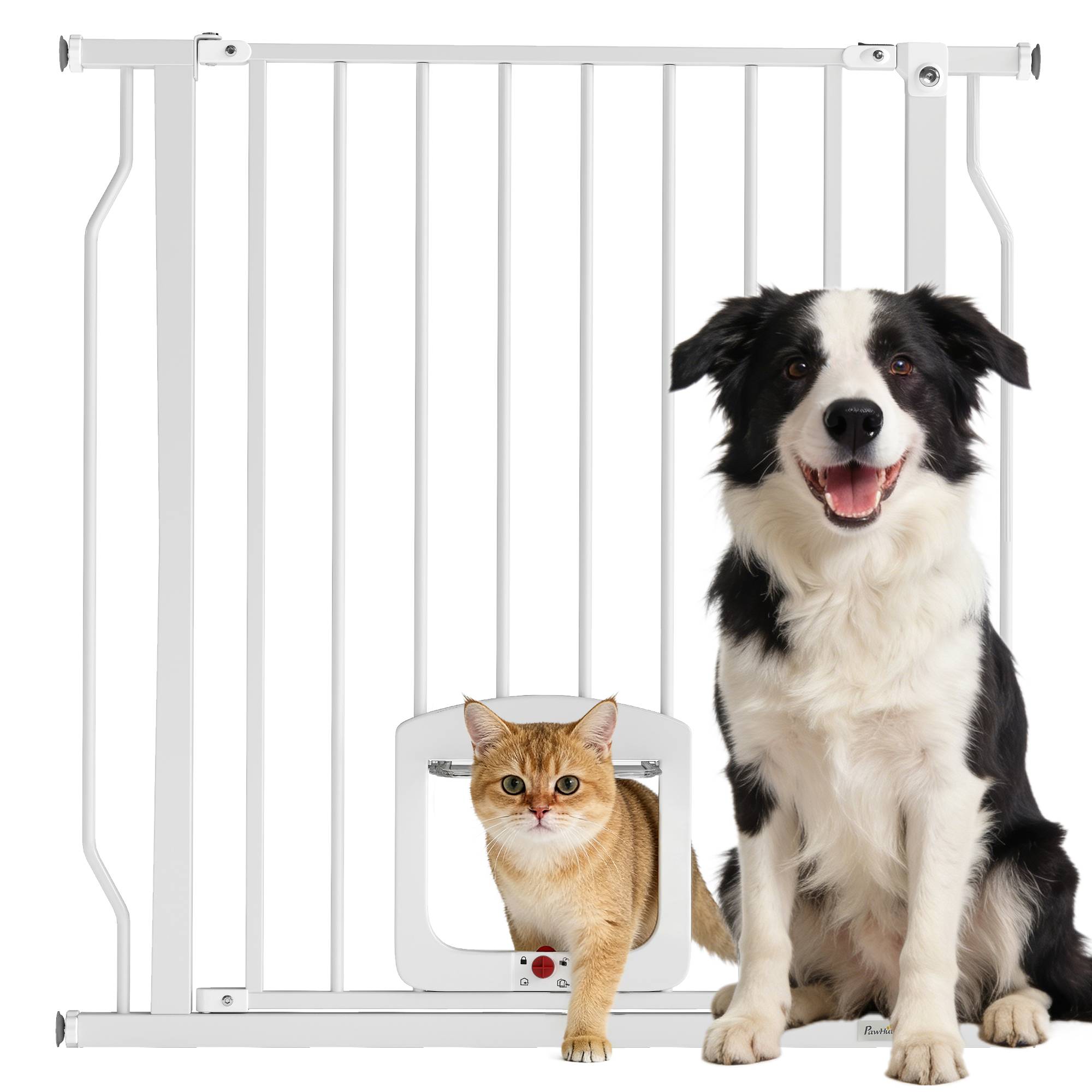 Barrière de sécurité pour chien avec petite porte pour escaliers et portes (75-85 cm) avec double verrouillage, blanche - Image 1