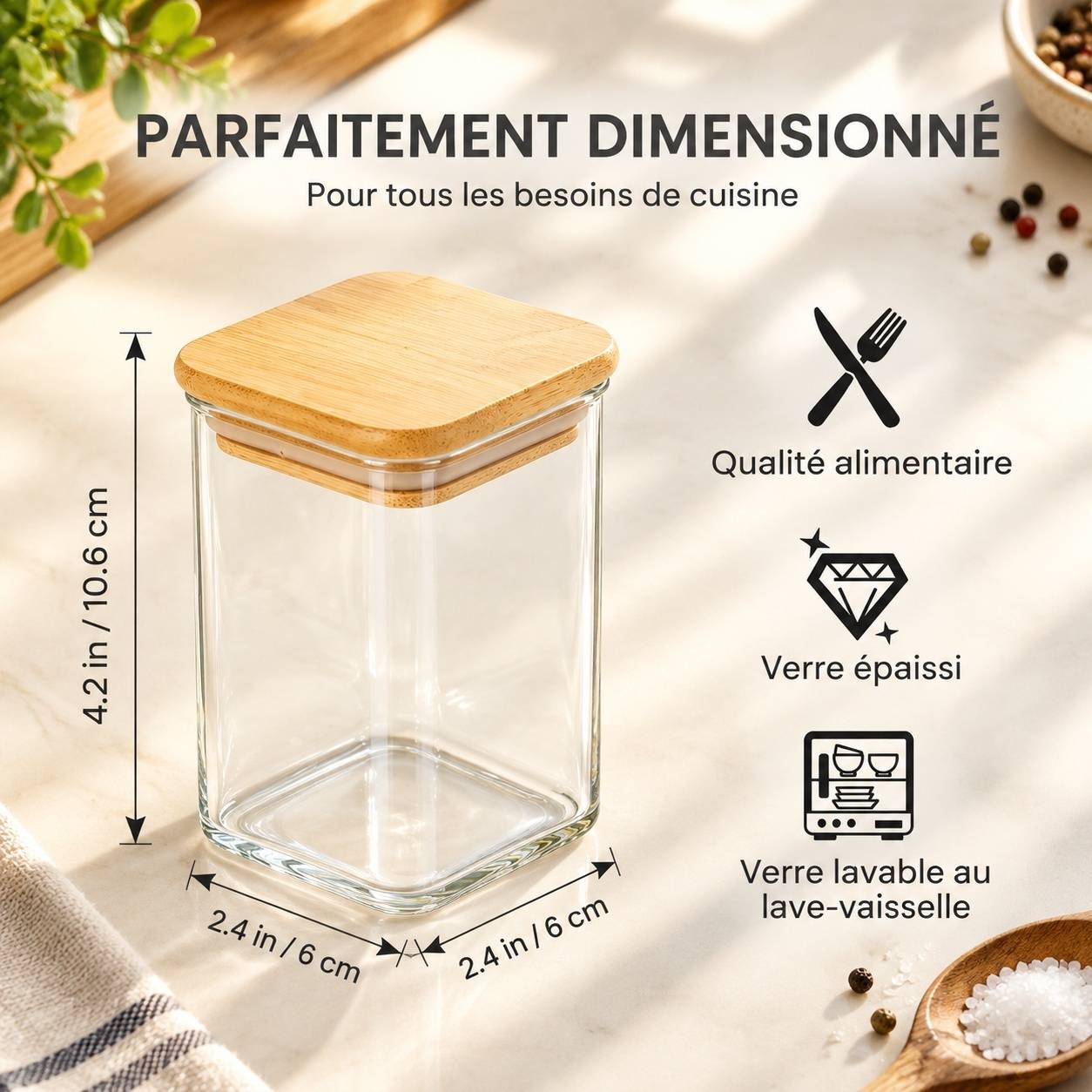 12 Pots Épices Verre Bambou avec Couvercles, Étiquettes et Marqueurs - Image 2