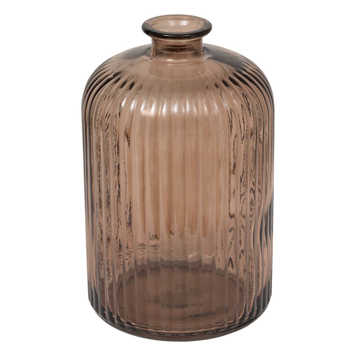 Vase strié en verre recyclé marron H 23 cm