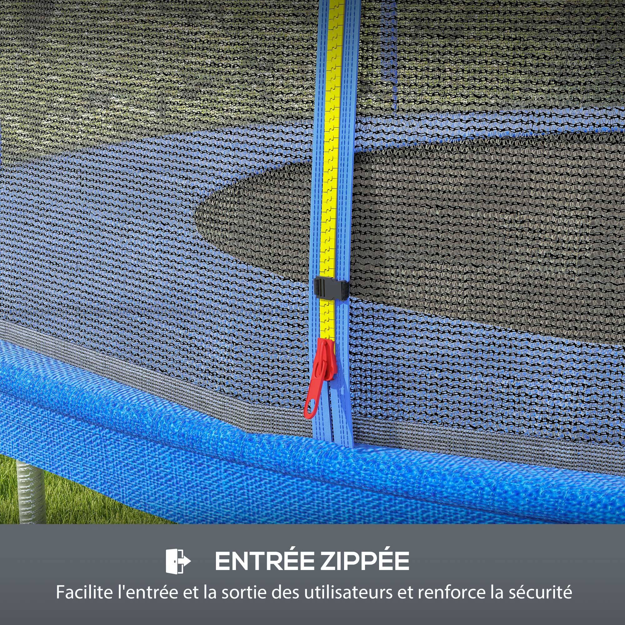 Sportnow - Filet de sécurité trampoline porte zipée Ø 244 cm 6 poteaux bleu noir - SPORTNOW - Imagen 5