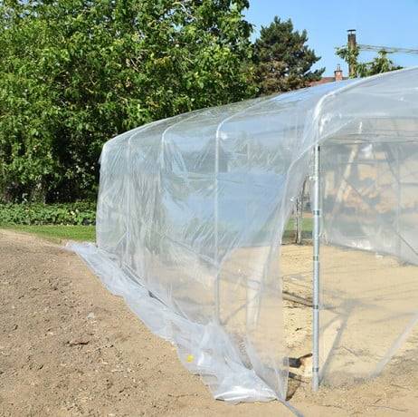 Plastidis - Serre tunnel Deschamps pieds droits larg 5 m pas à 2 m, L 8 m, type 200 microns diffusante Lumisol , Façade 2 portes simples, Supp - Imagen 3