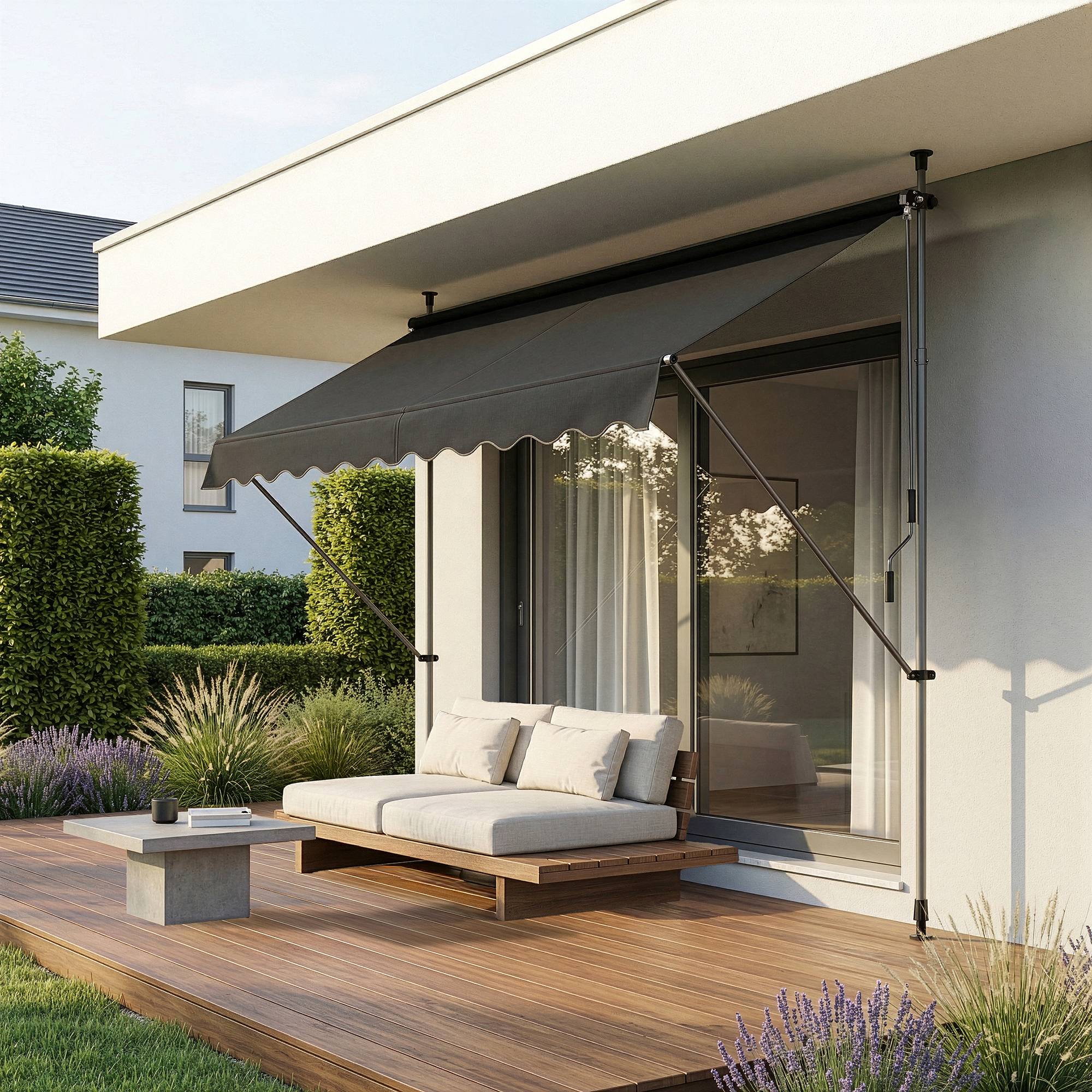 Pro.Tec - Store Banne Manuel Auvent Téléscopique 400 x 120 x 220-309 cm Gris [pro.tec] - Imagen 6