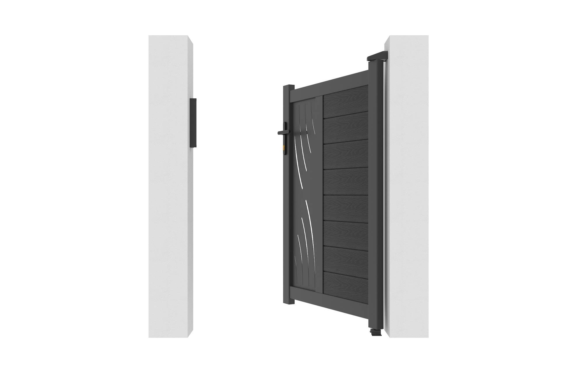 CASANOOV - Portillon bois composite 1m ATHOS VELETA H.140cm gris anthracite avec cadre aluminium + 2 poteaux EIFEL aluminium 15x15cm - Image 7