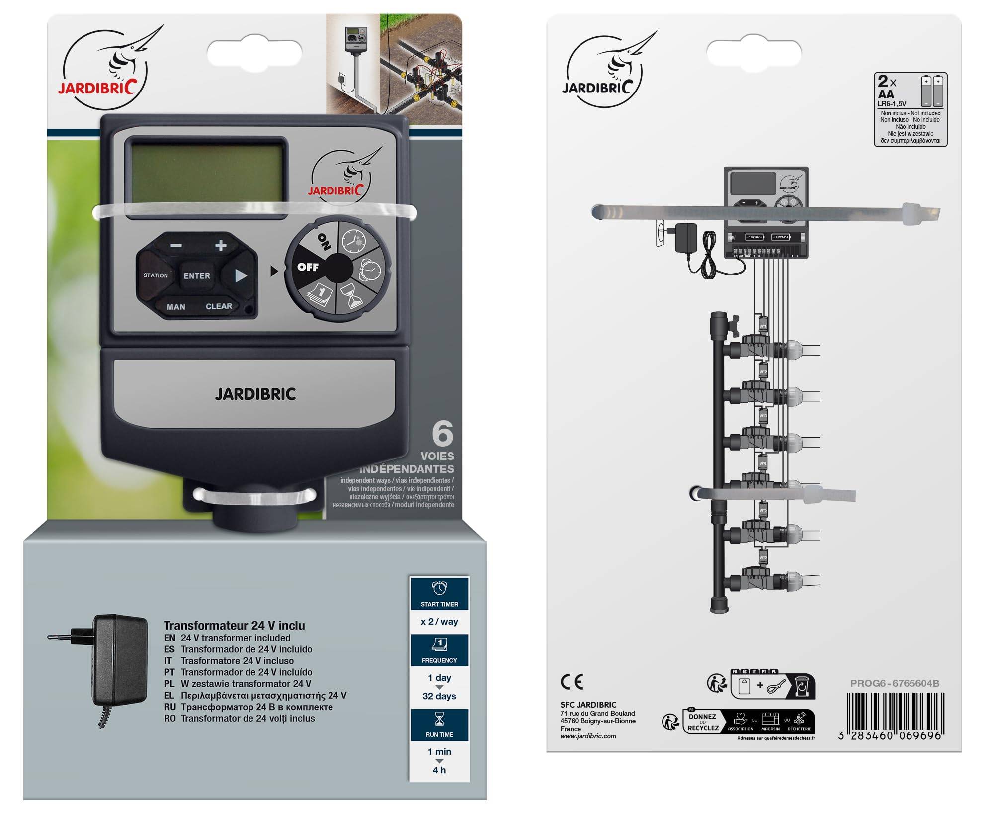 Jardibric - Jardibric - Programmateur Arrosage 24V 6 Voies - 2 Programmes Détecteur Pluie Relais Pompe Multi-Zones - Imagen 6