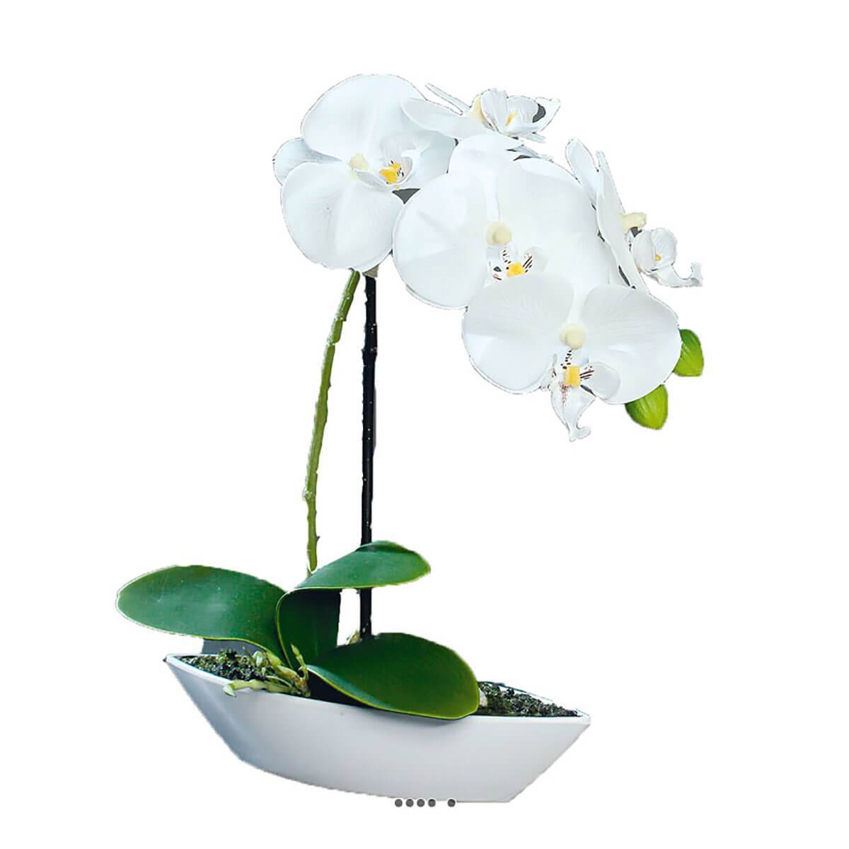 Artificielles - Orchidée factice tissu gaufré pot Résine Blanc ovale H28cm Crème - couleur: Crème - Imagen 1