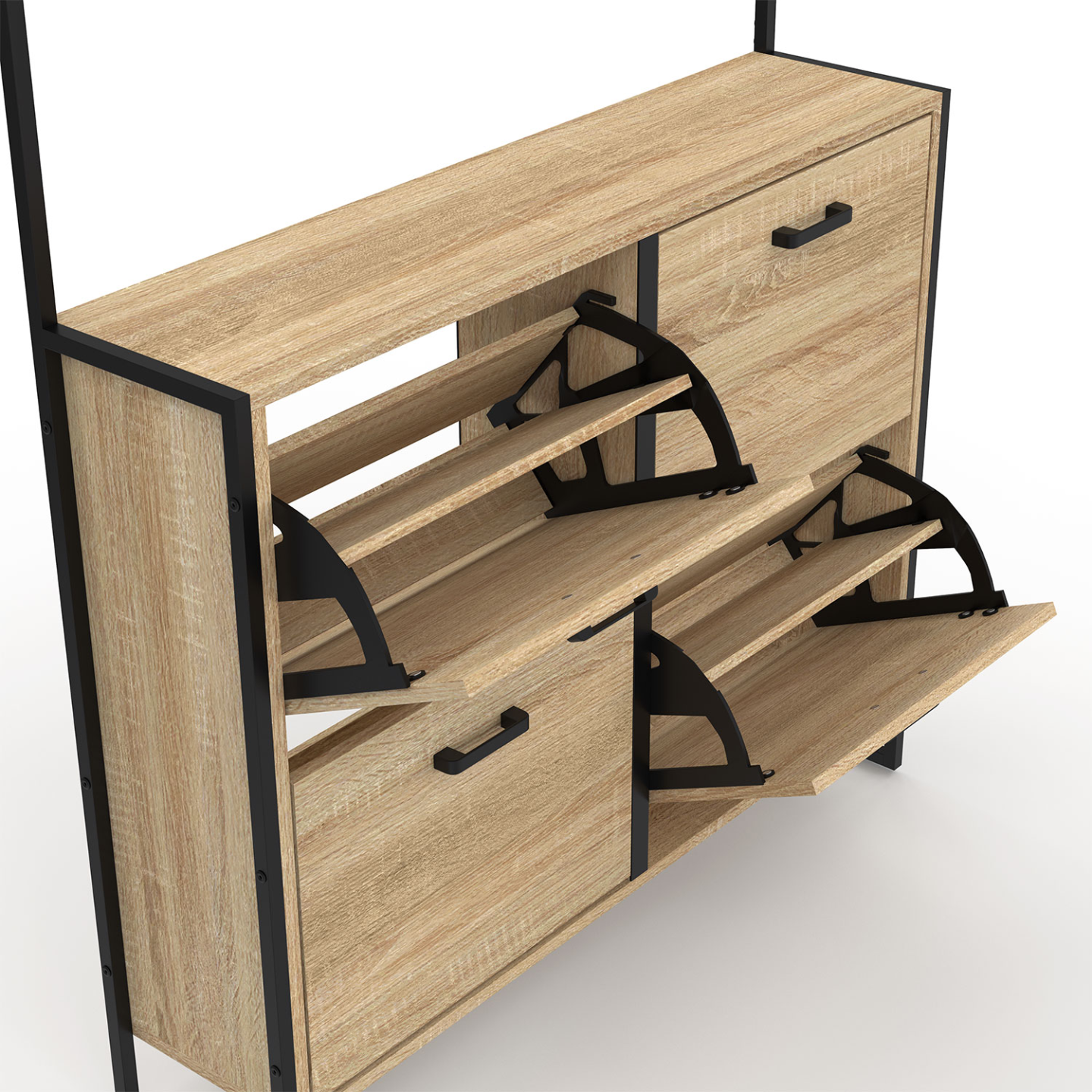 Vestiaire d'entrée LUIS meuble chaussures 4 portes design industriel - Image 6