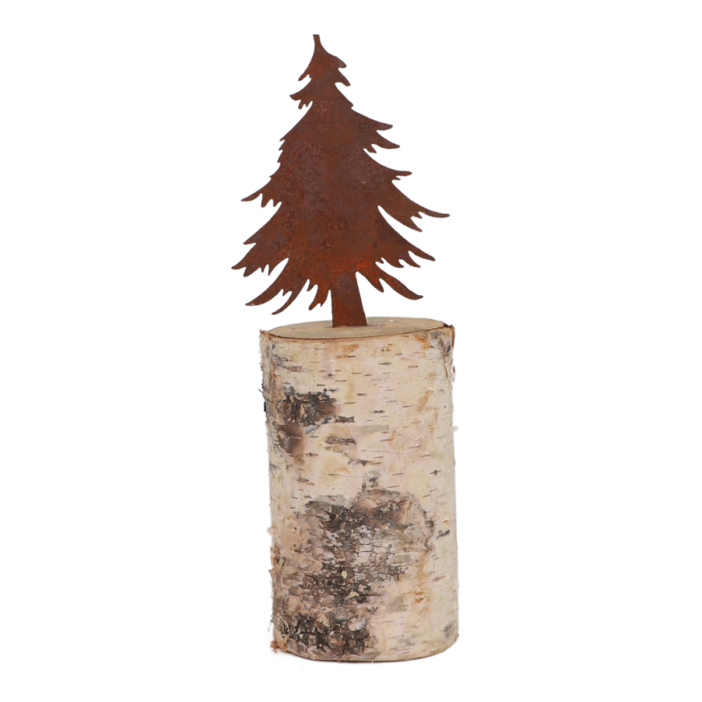 Sapin de Noël décoration métal rouillé bois marron 8 x 28 cm Chemin de campagne