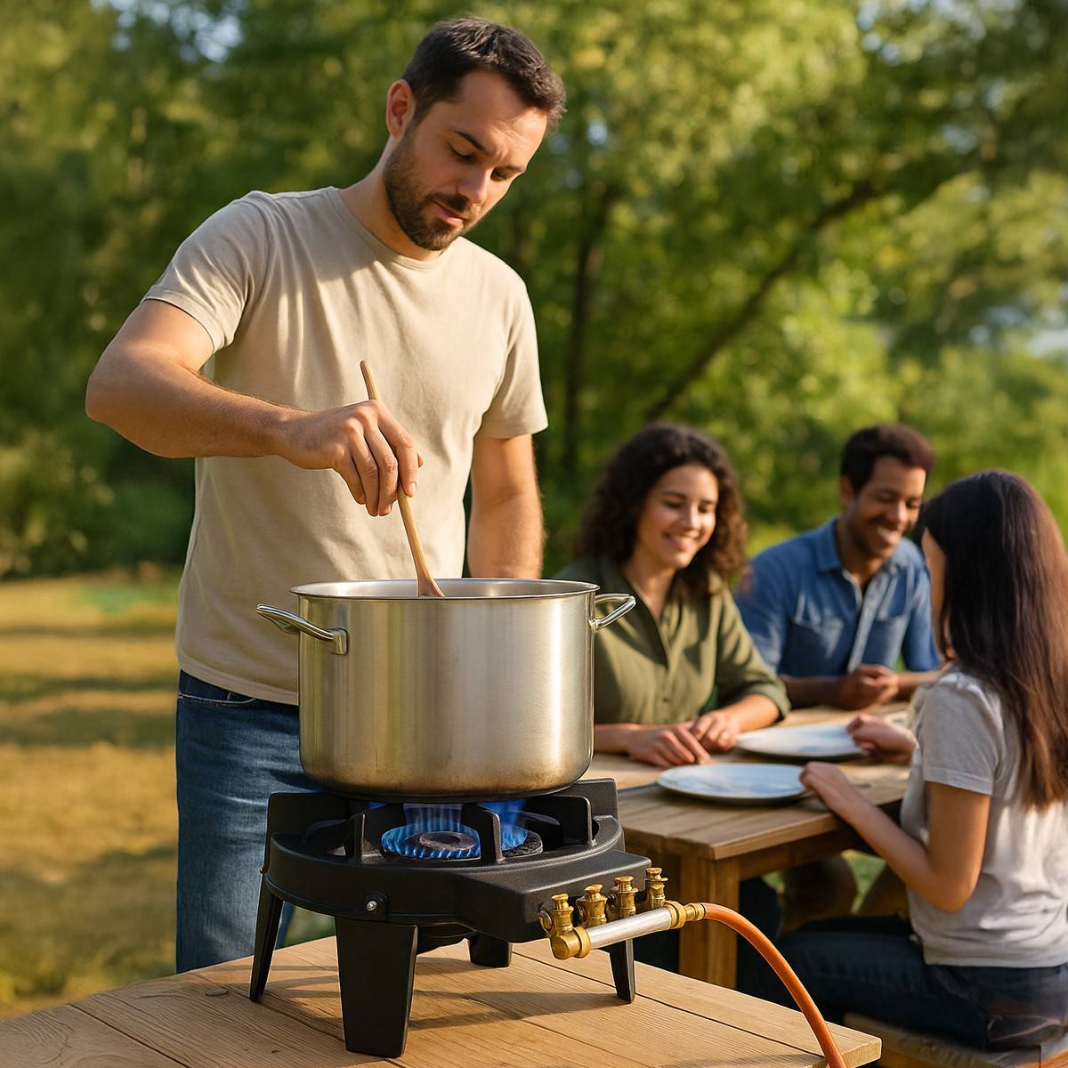 Rechaud à gaz 9,8 KW Fonte véritable 4 pieds 2 bruleurs + Tuyau gaz flexible 1.50m TRIGLAV - Imagen 8