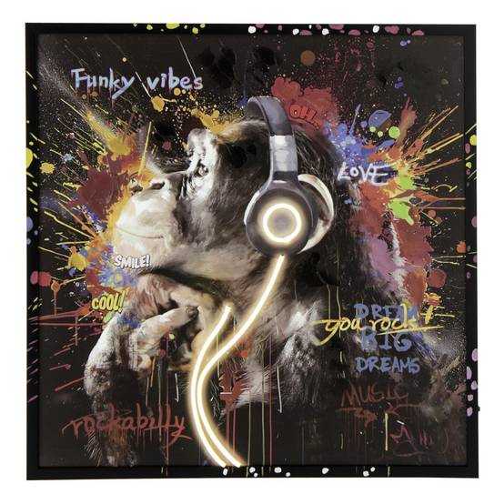 J-Line - Tableau à LED "Monkey Headphone" 83x83cm Multicolore - Image 2