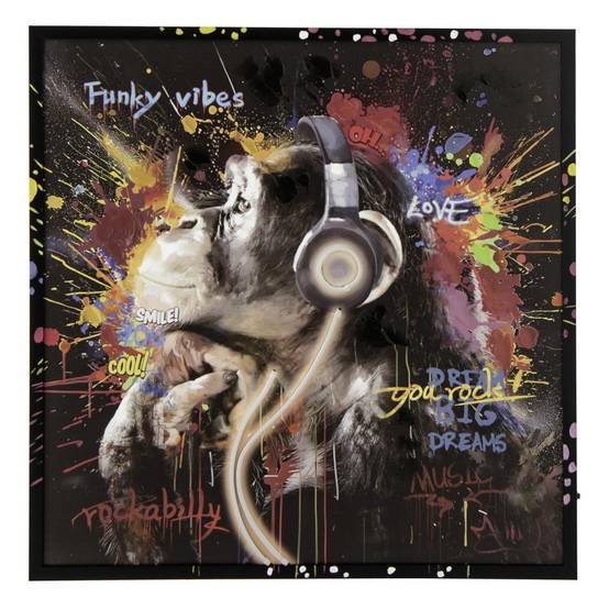 J-Line - Tableau à LED "Monkey Headphone" 83x83cm Multicolore - Image 1