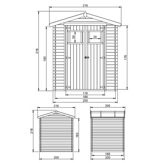 Timbela - Abri de jardin en bois I216xL206xH218 cm/ 3.53 m² - Stockage extérieur - Petit abri à outils, Local à vélos - 19 mm d’épaisseur - Timbela M343 - Image 5