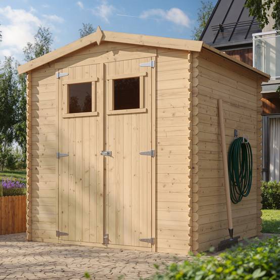 Timbela - Abri de jardin en bois I216xL206xH218 cm/ 3.53 m² - Stockage extérieur - Petit abri à outils, Local à vélos - 19 mm d’épaisseur - Timbela M343 - Image 1