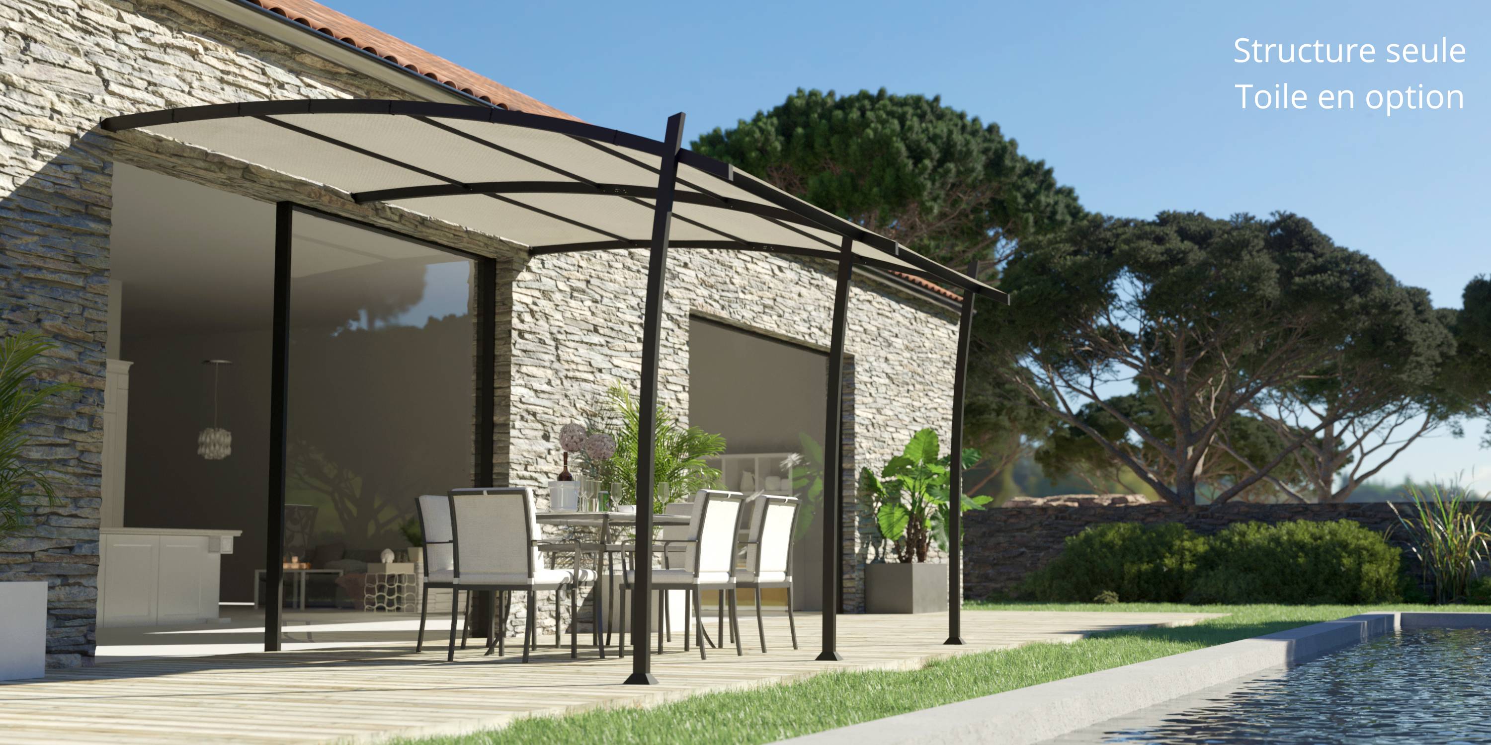 Couleurs du monde - Kyoto - Pergola adossée 3,5x4m en aluminium - Structure Seule  - Couleurs du Monde - Imagen 1