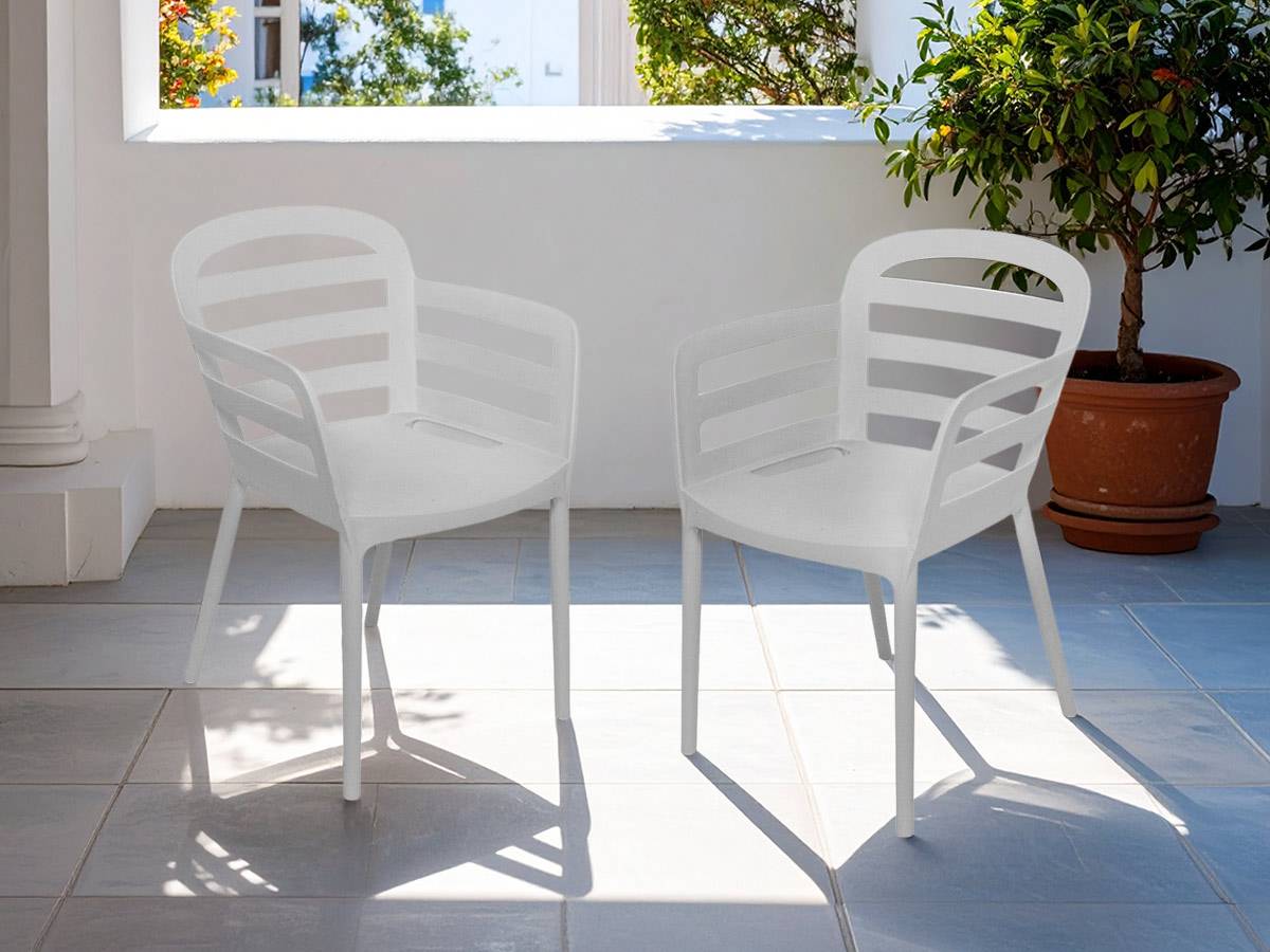 Jardideco - Lot de 2 chaises de jardin Boston Blanc - Jardideco - Imagen 2