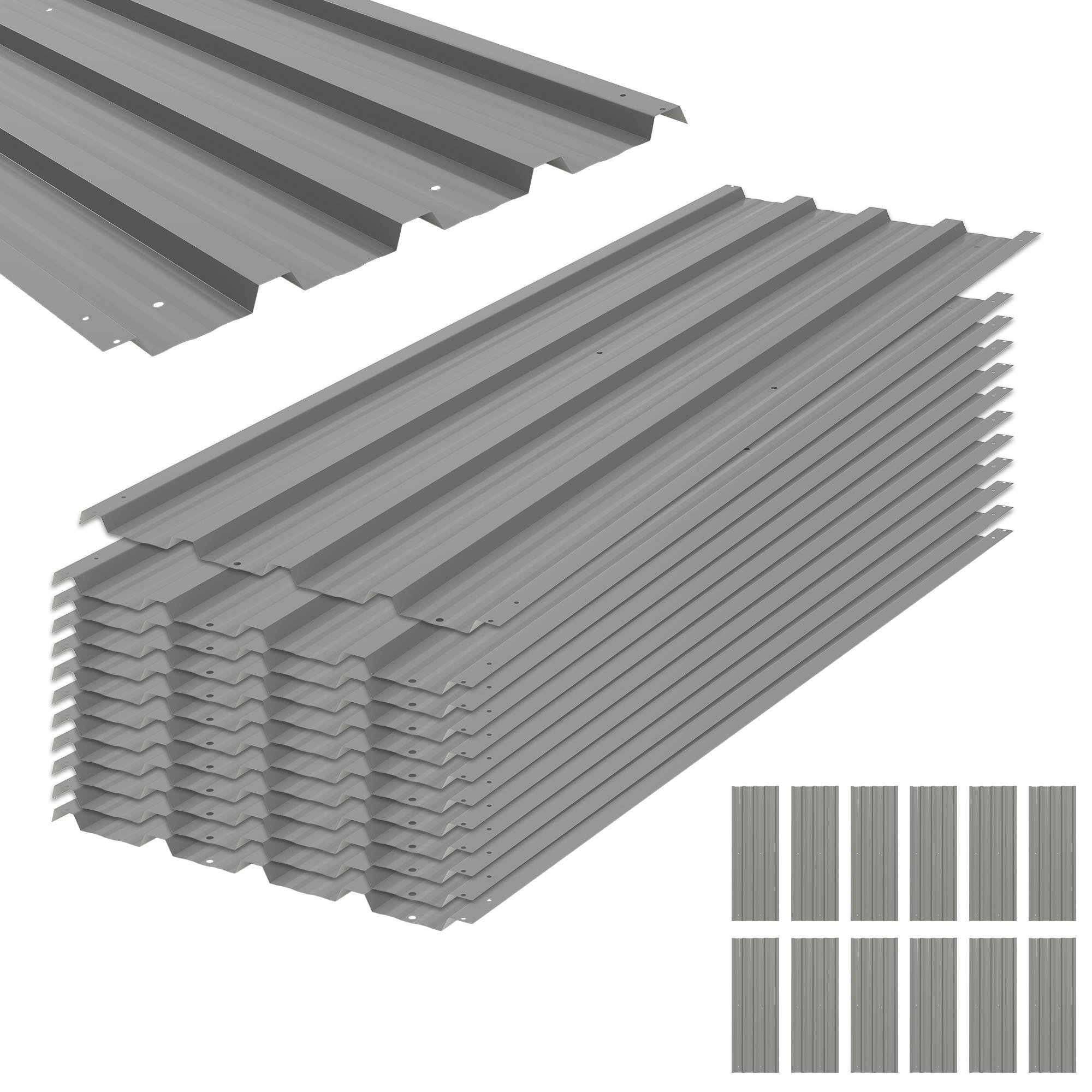 ComfortXL - Lot de 12 panneaux toit acier galvanisé protection intempéries abris serres gris clair - ComfortXL Outdoor Living - Image 1