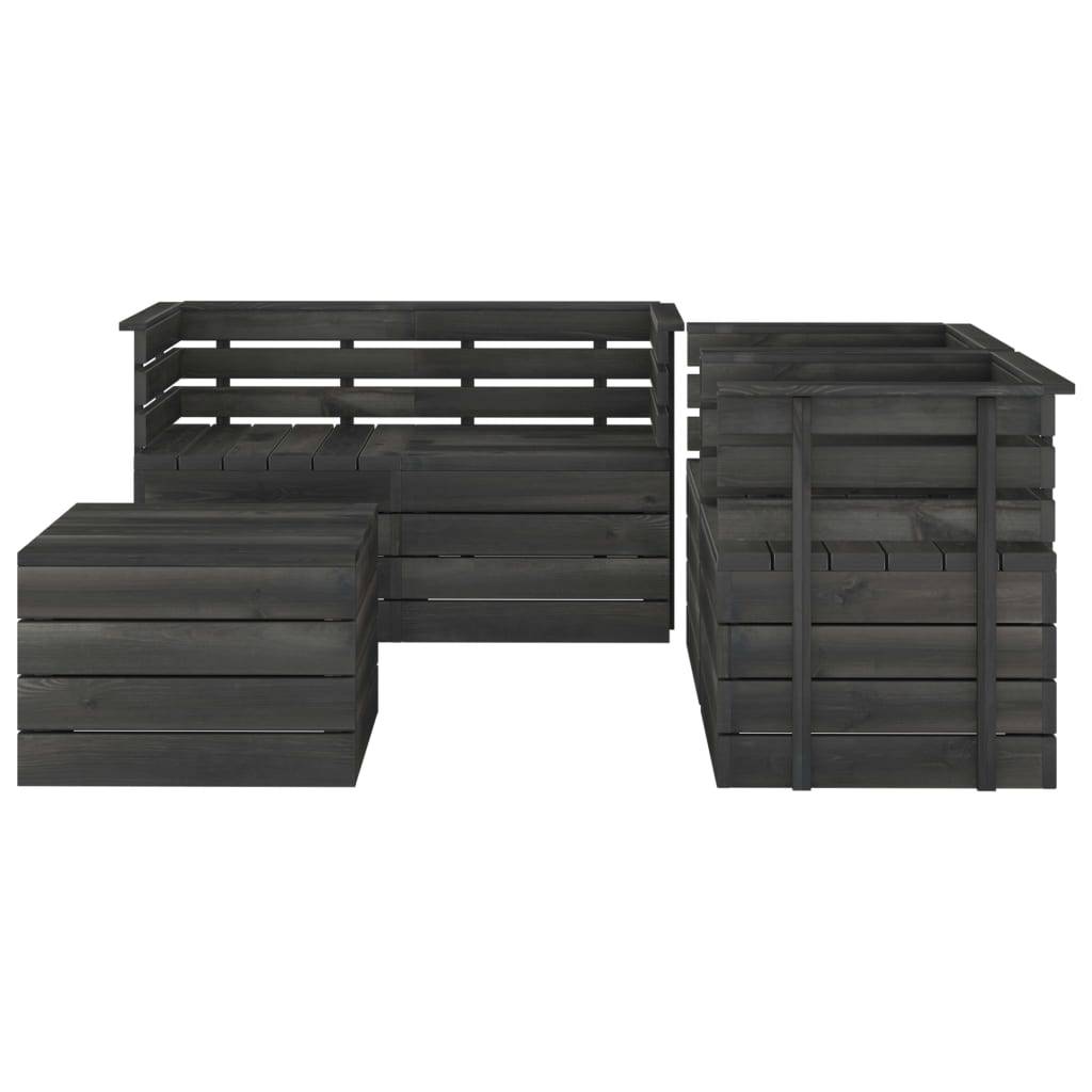 Helloshop26 - Salon de jardin palette meuble d'extérieur ensemble de mobilier 5 pièces bois de pin massif gris foncé - Imagen 2